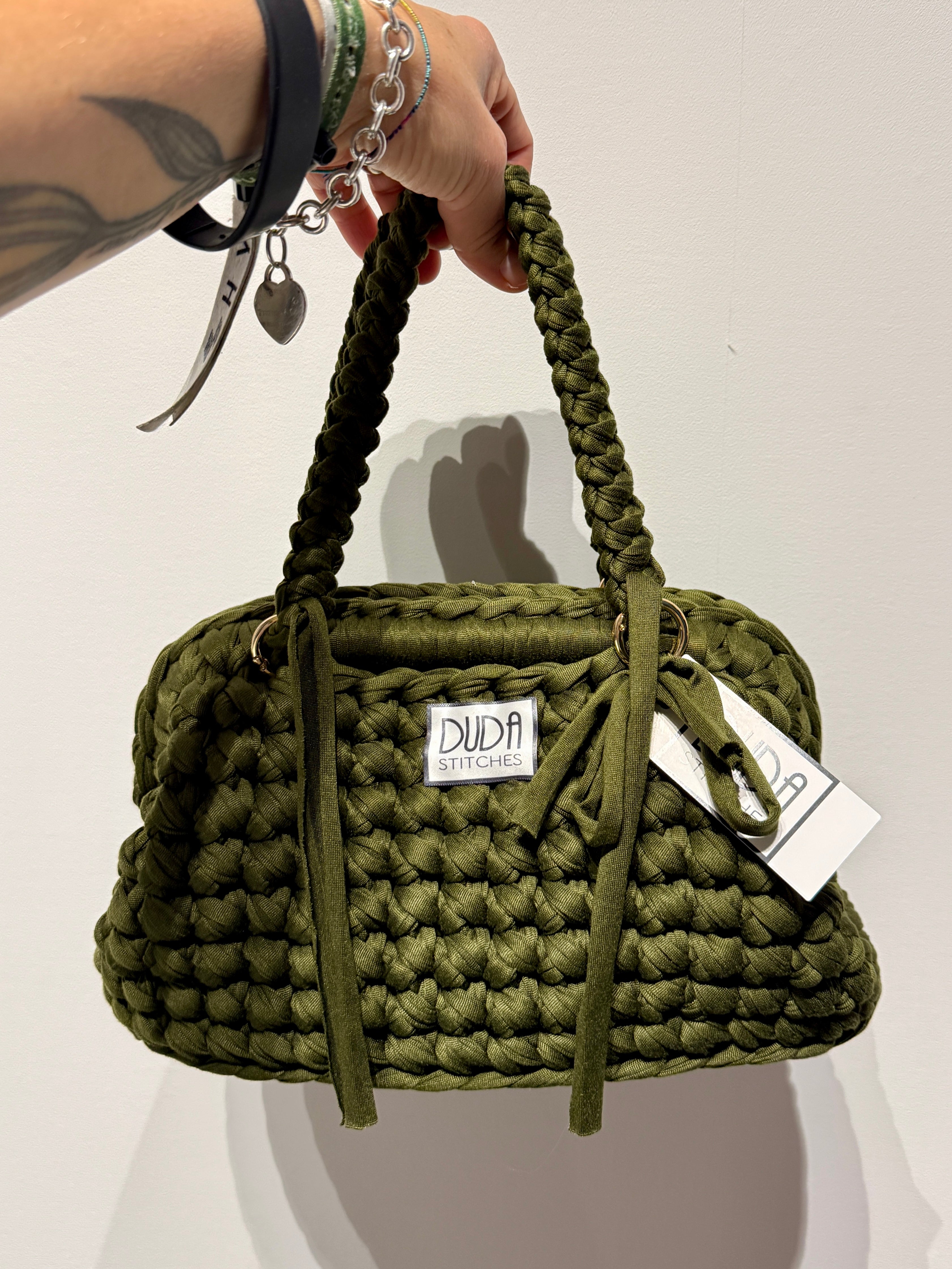 GIANDUIOTTA bag extralarge tinta unita verde militare con manico e doppia maniglia