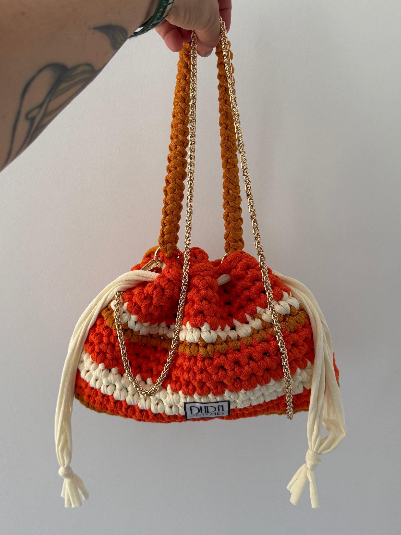 DUDINA bag rigata arancione con maniglia