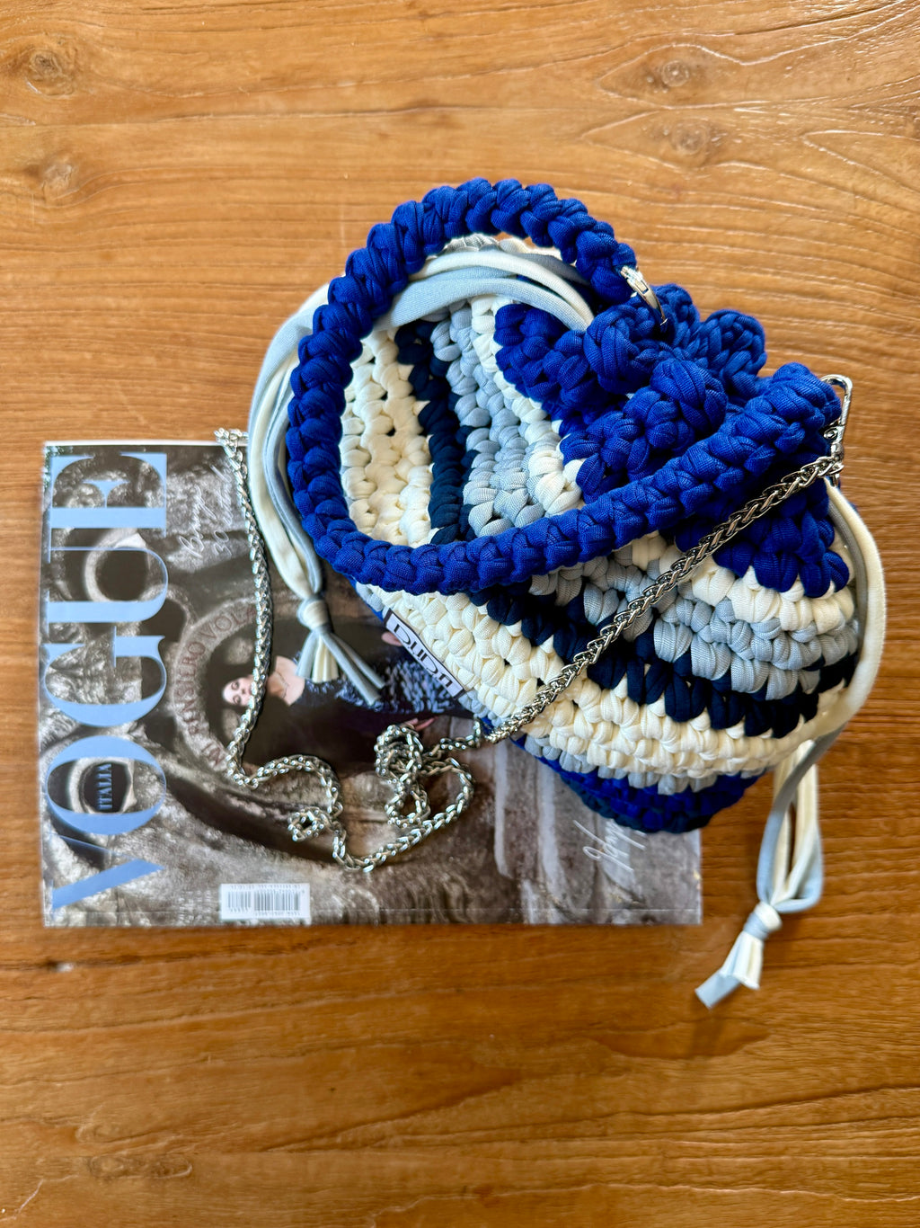 DUDINA bag rigata blu con maniglia
