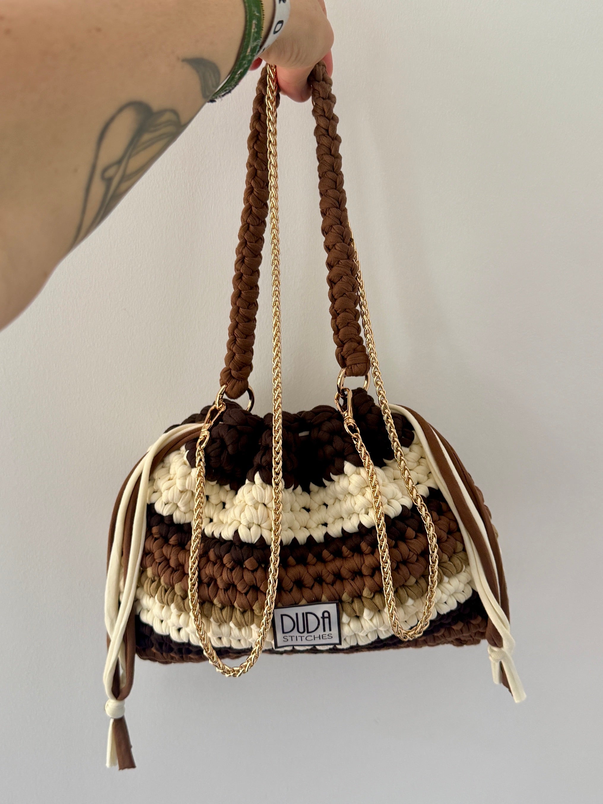 DUDINA bag rigata marrone con maniglia