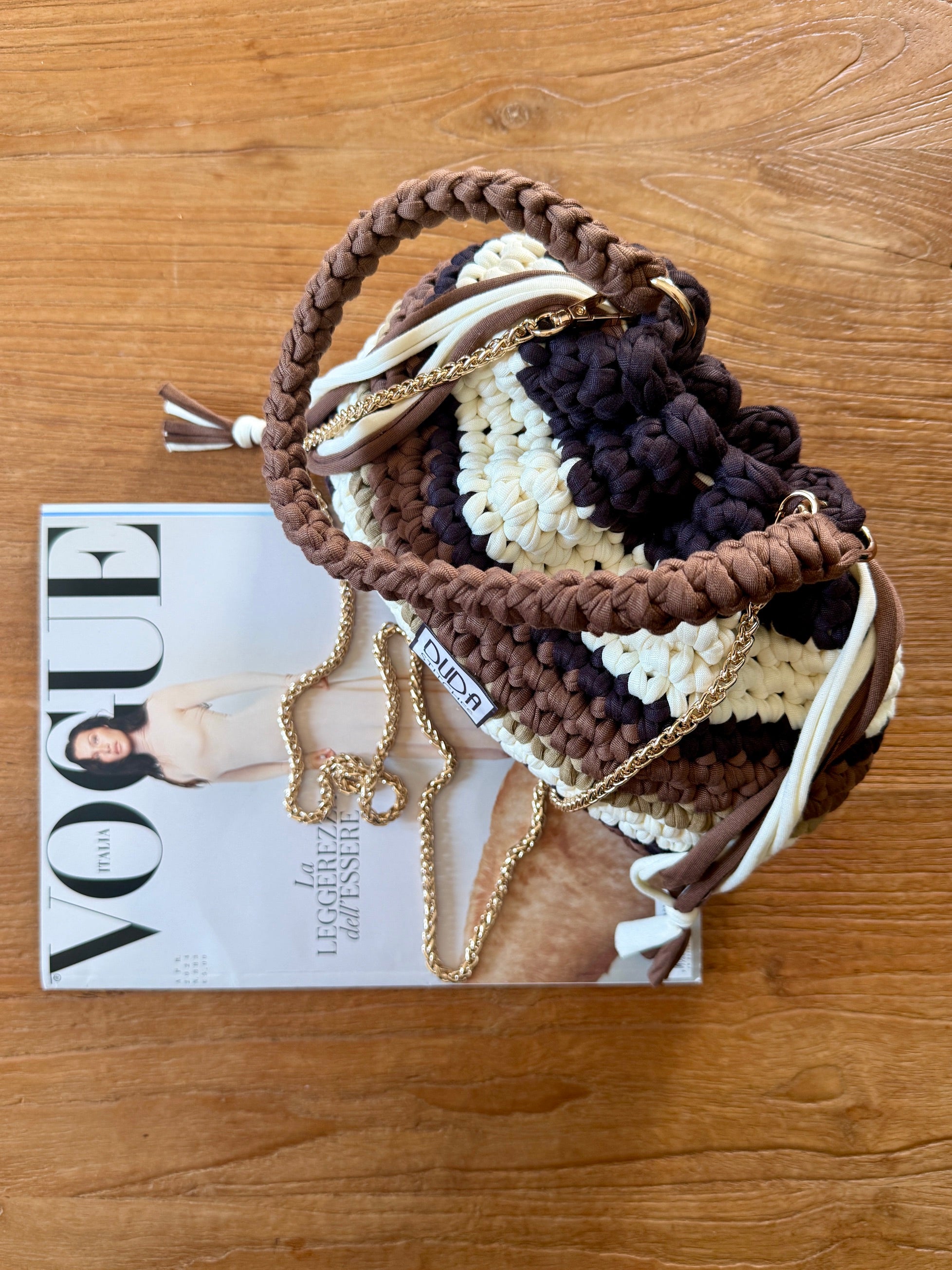 DUDINA bag rigata marrone con maniglia
