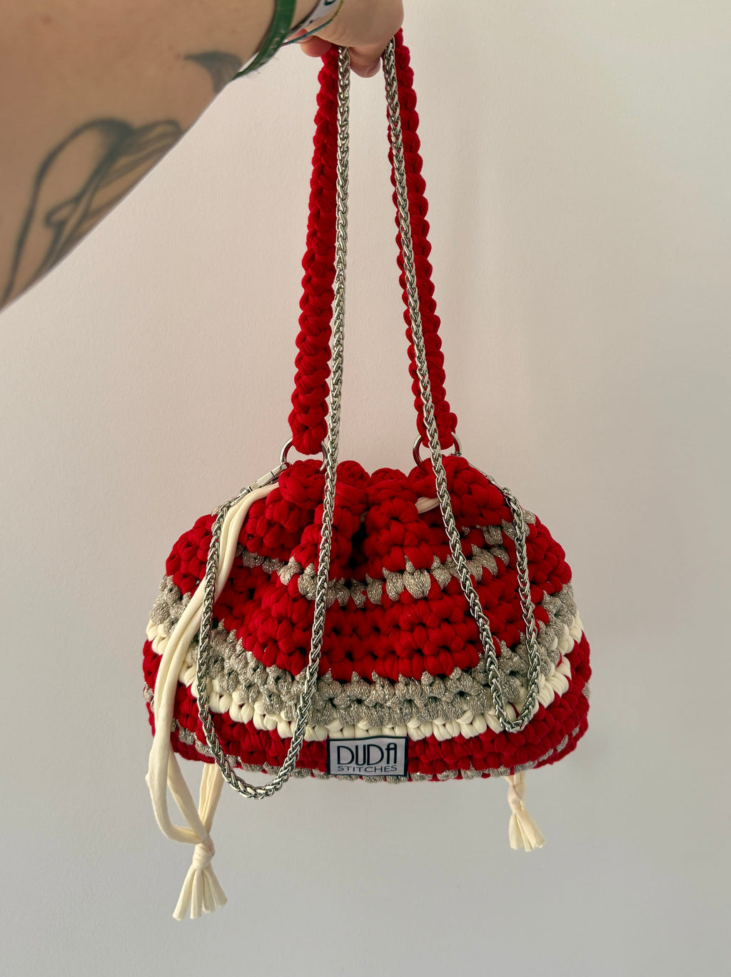 DUDINA bag rigata rossa con maniglia