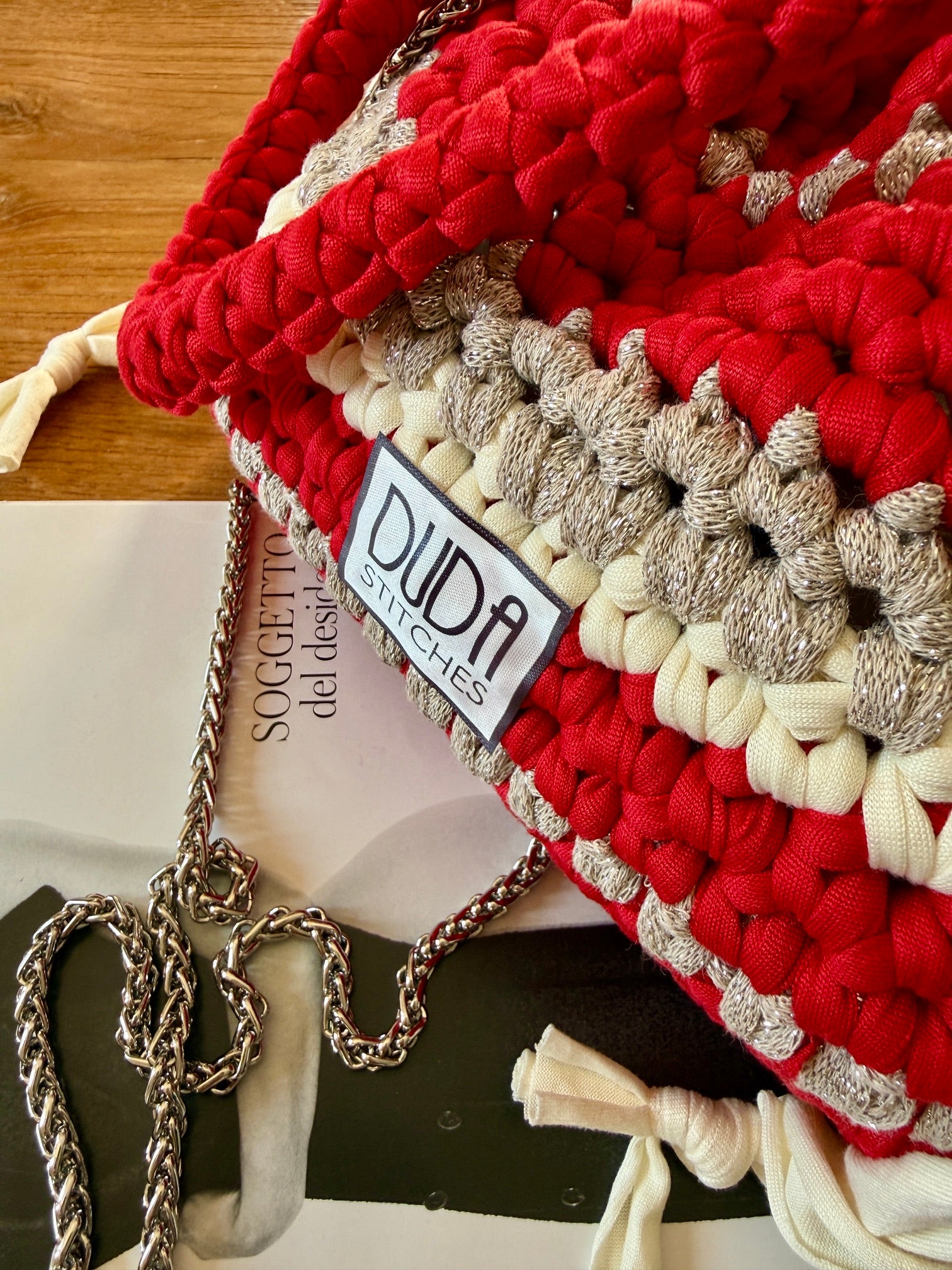 DUDINA bag rigata rossa con maniglia