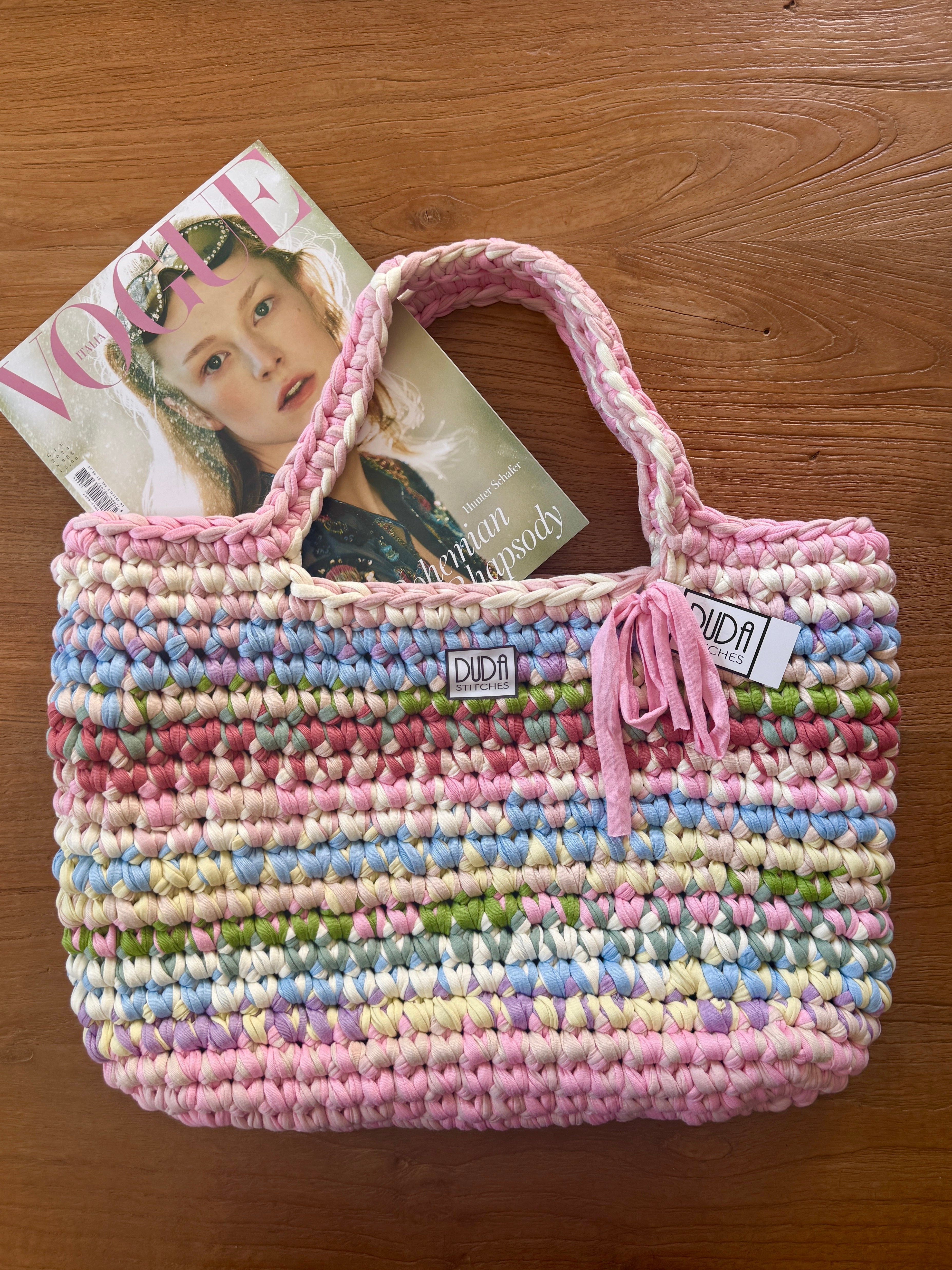 BAROLO bag large multicolore pastello con maniglie in lycra