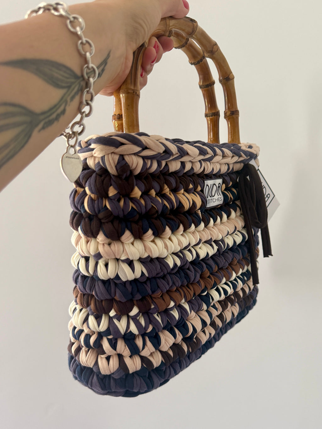 ALBA bag standard multicolore blu//marrone con manici in bamboo