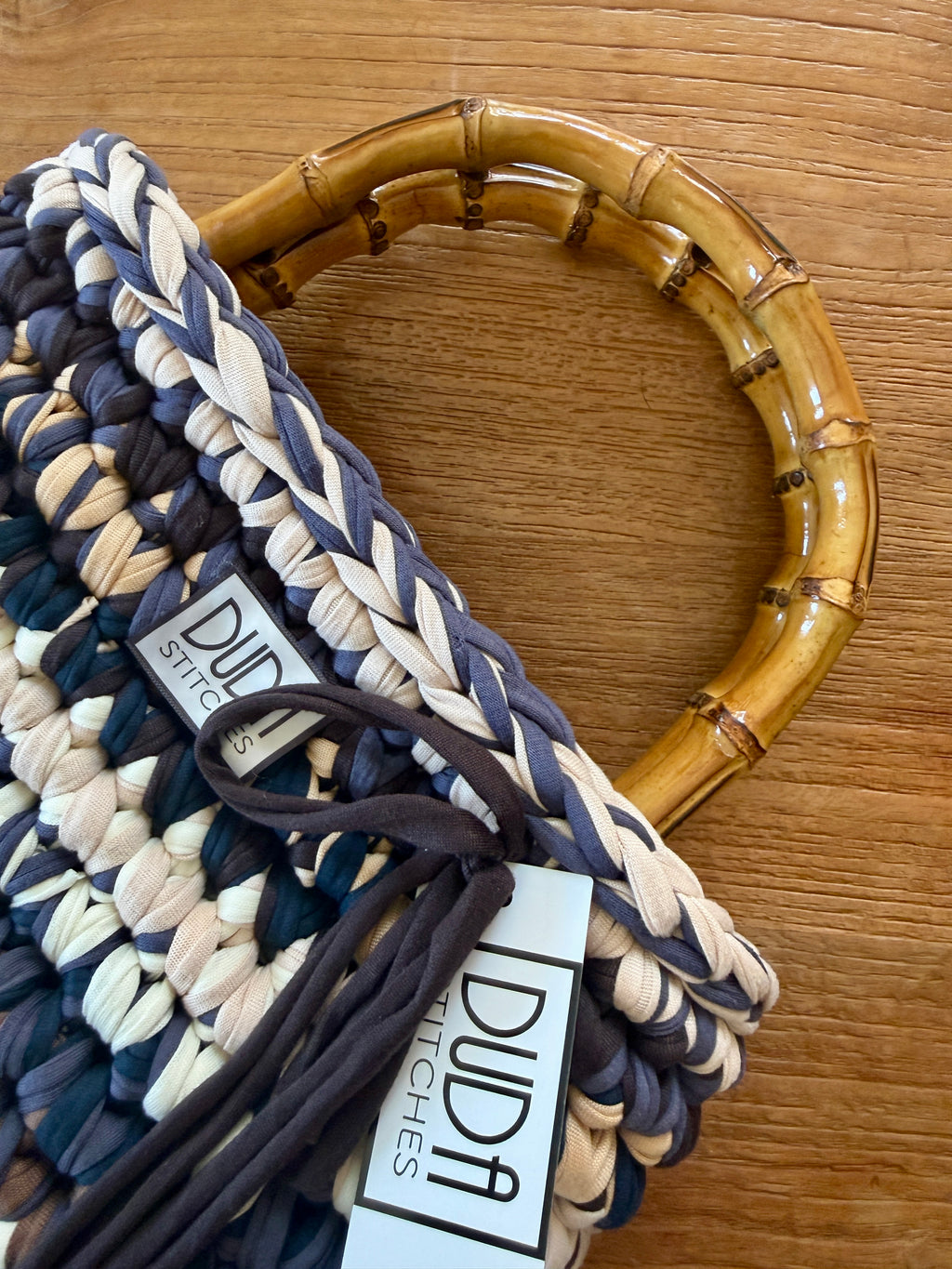 ALBA bag standard multicolore blu//marrone con manici in bamboo