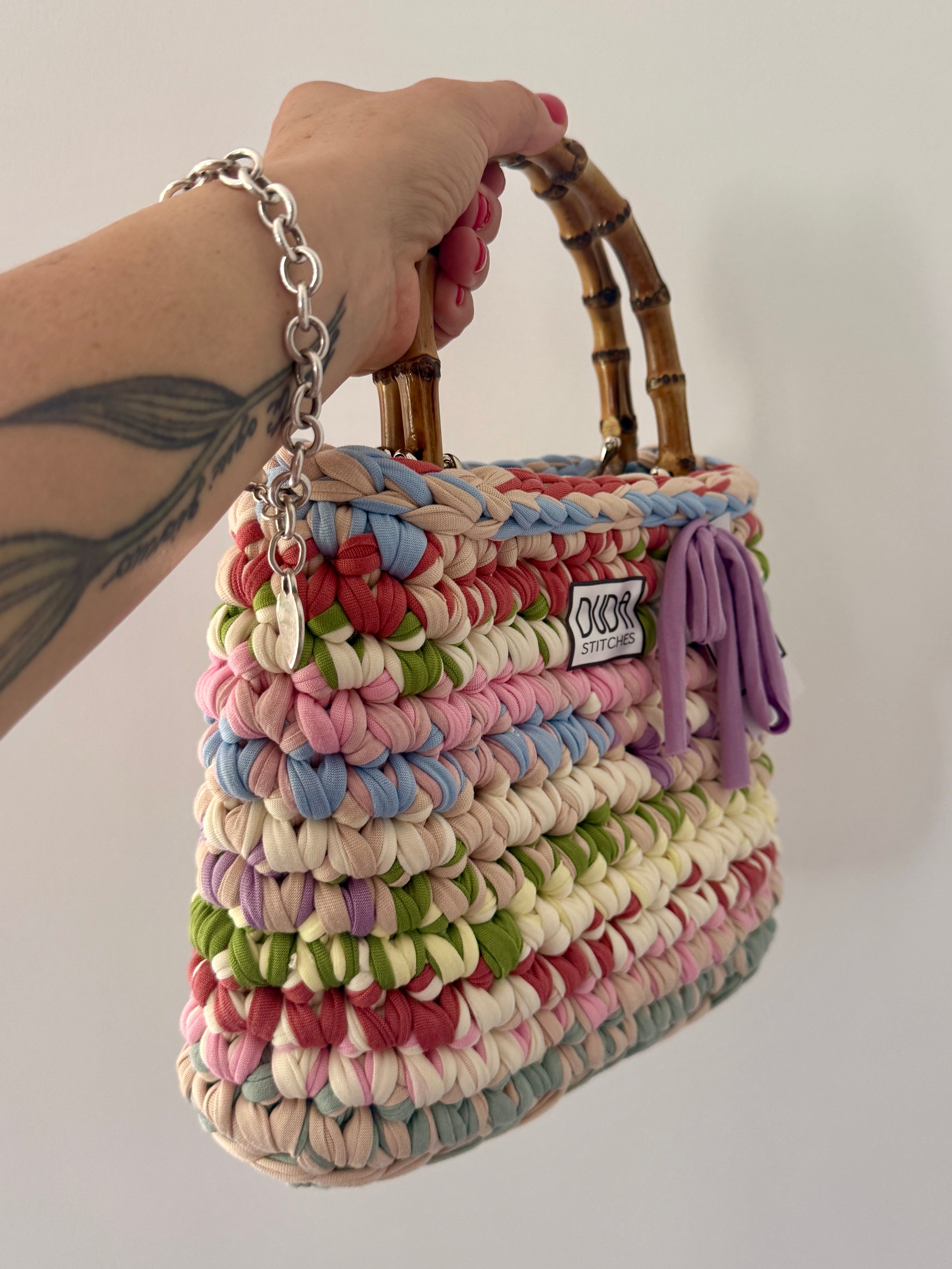 ALBA bag standard multicolore pastello con manici in bamboo