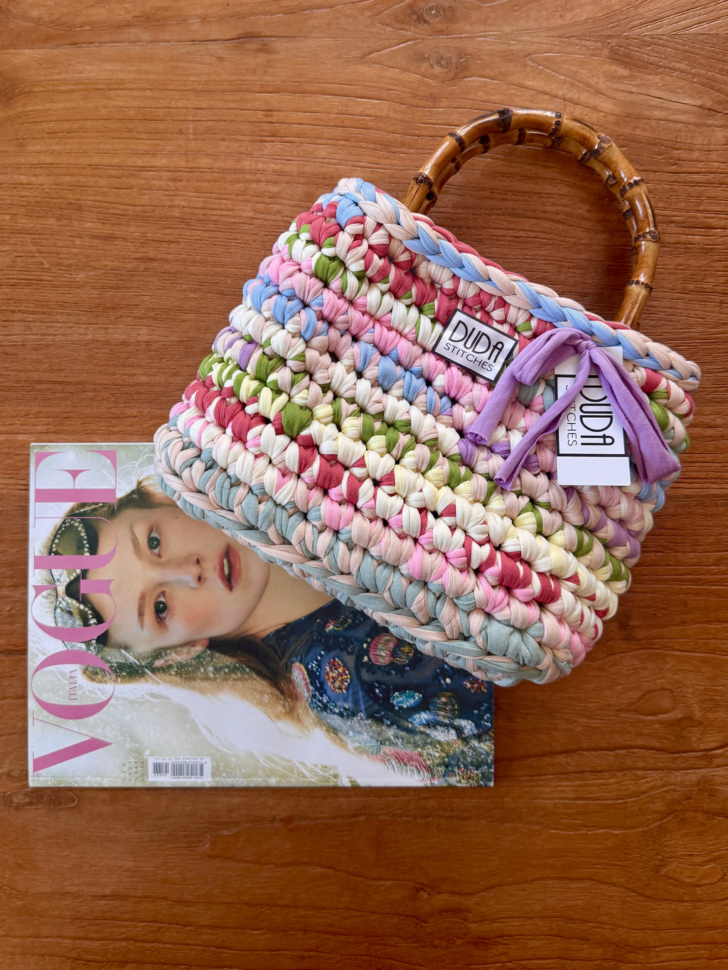 ALBA bag standard multicolore pastello con manici in bamboo