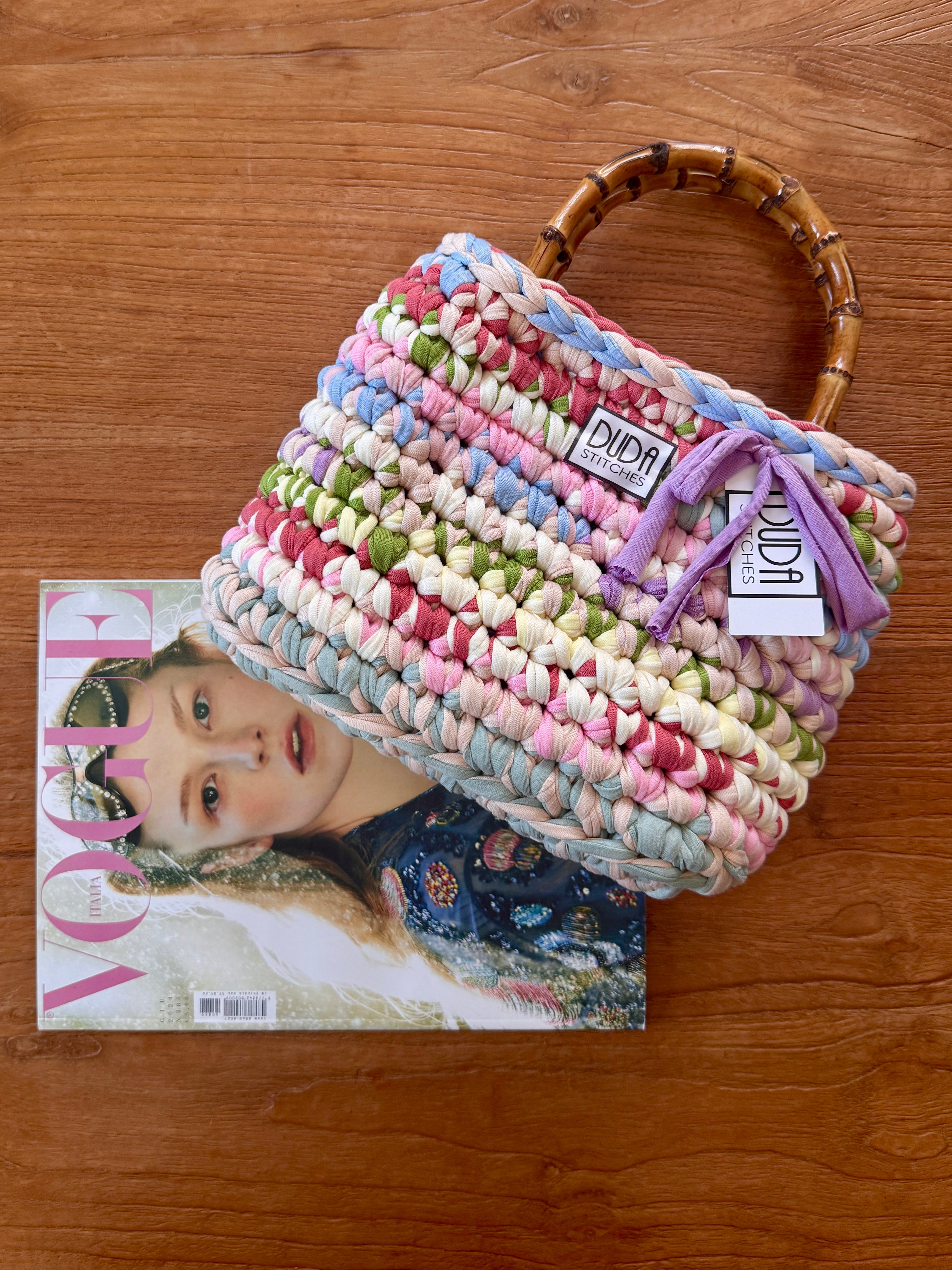 ALBA bag standard multicolore pastello con manici in bamboo
