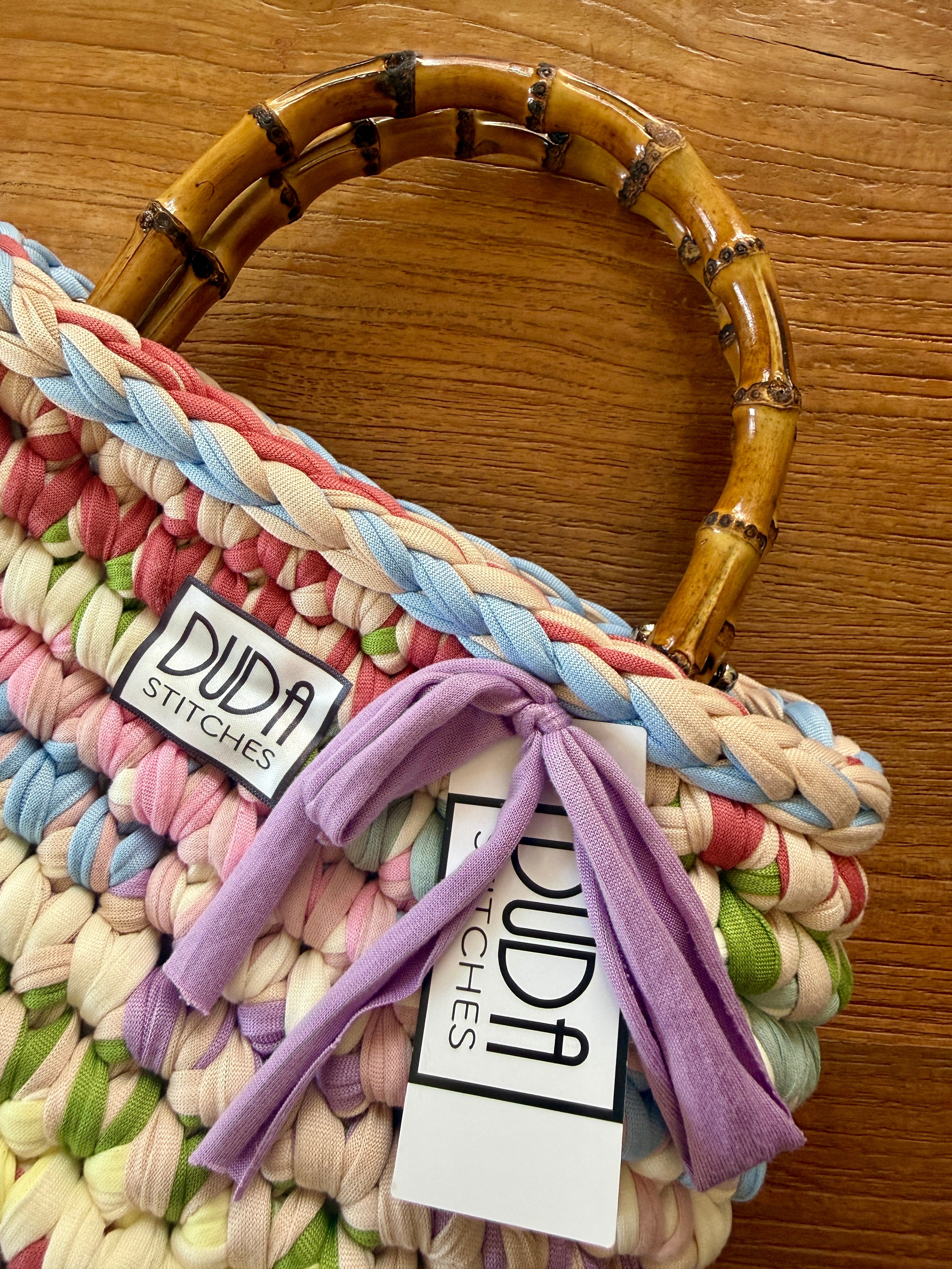 ALBA bag standard multicolore pastello con manici in bamboo