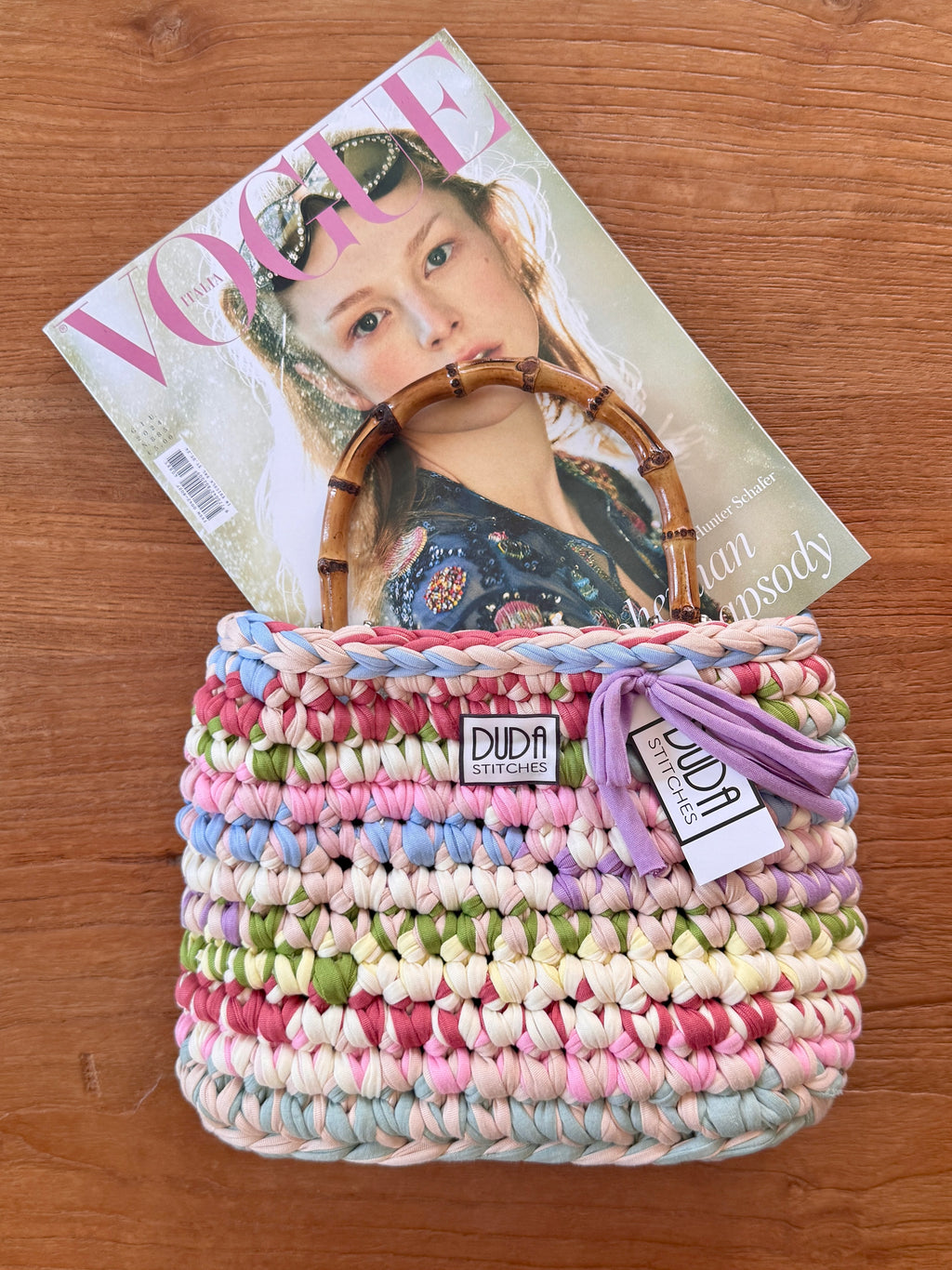 ALBA bag standard multicolore pastello con manici in bamboo