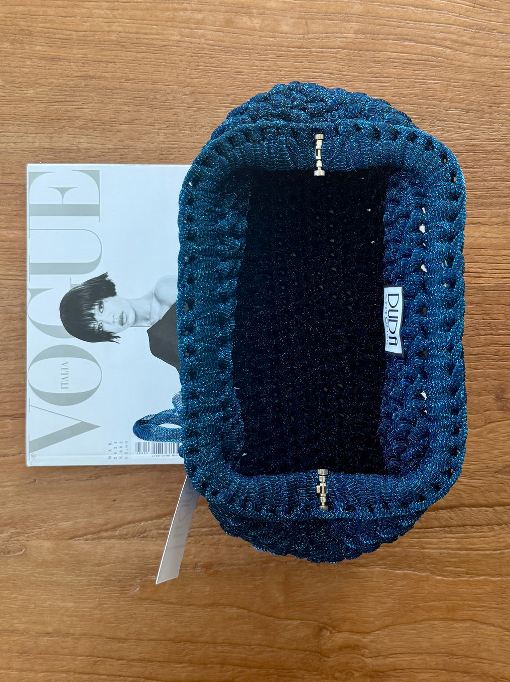 NOCCIOLA pochette standard in tulle bluette senza manico