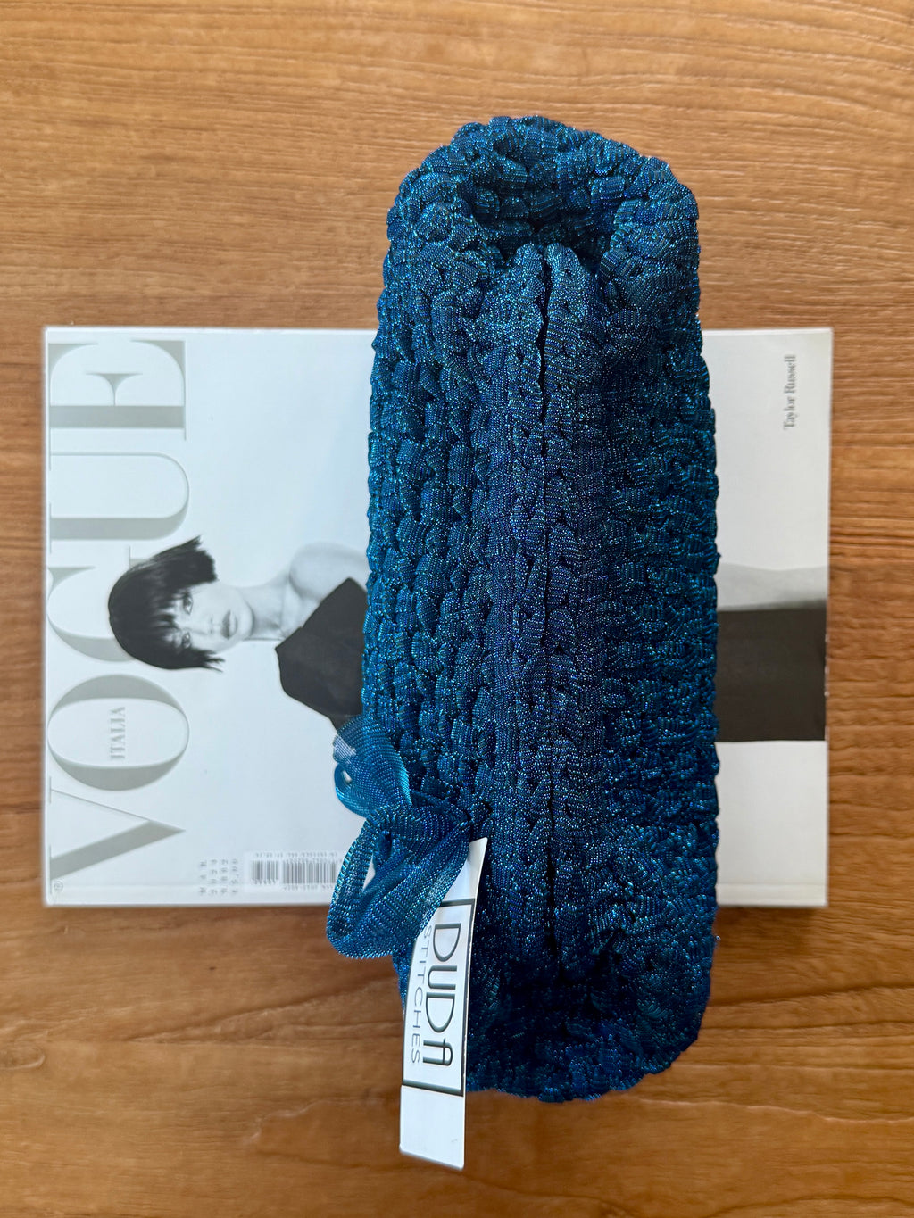 NOCCIOLA pochette standard in tulle bluette senza manico