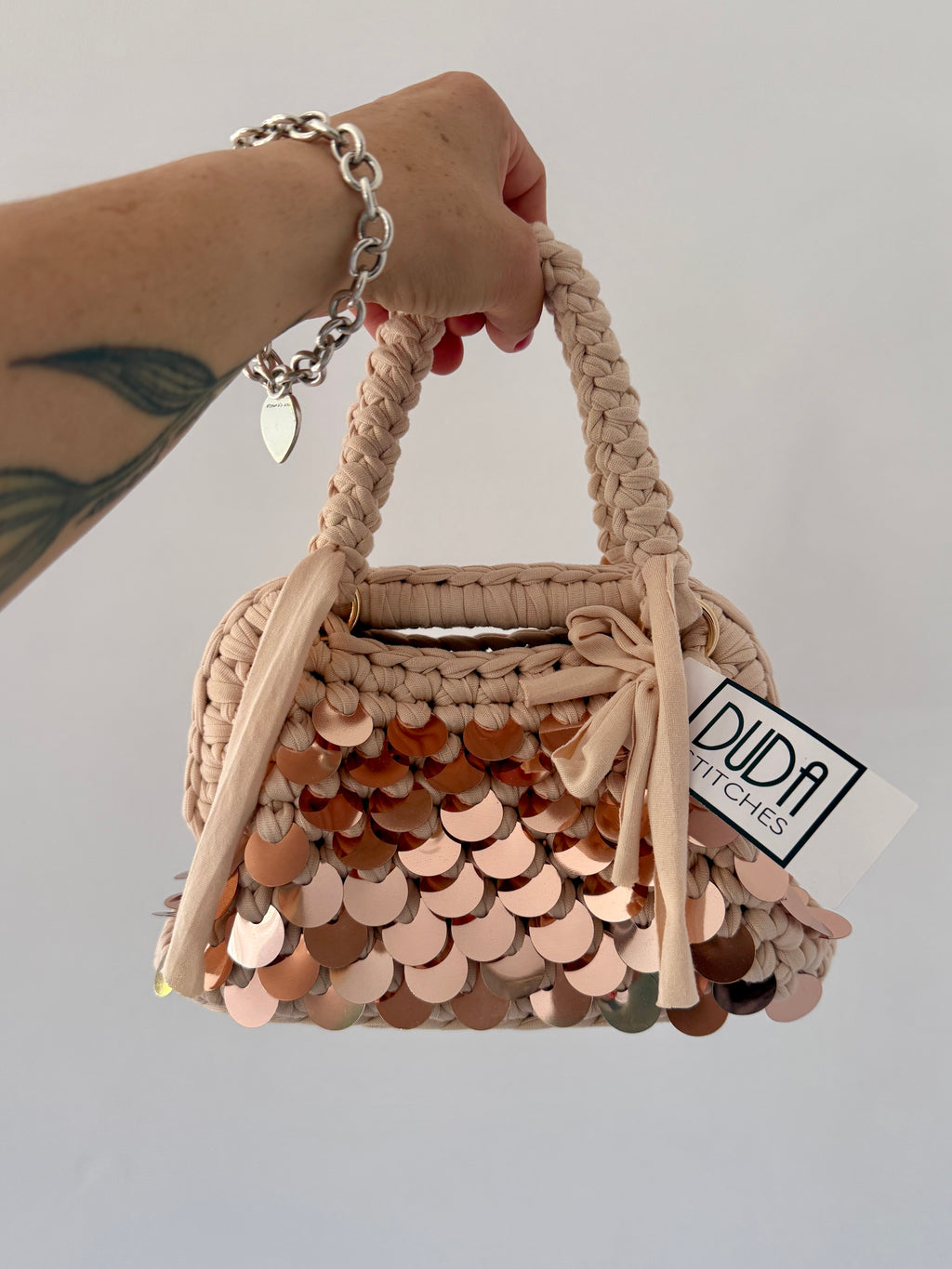 GIANDUIOTTA bag mini paillettes champagne con manico e doppia maniglia