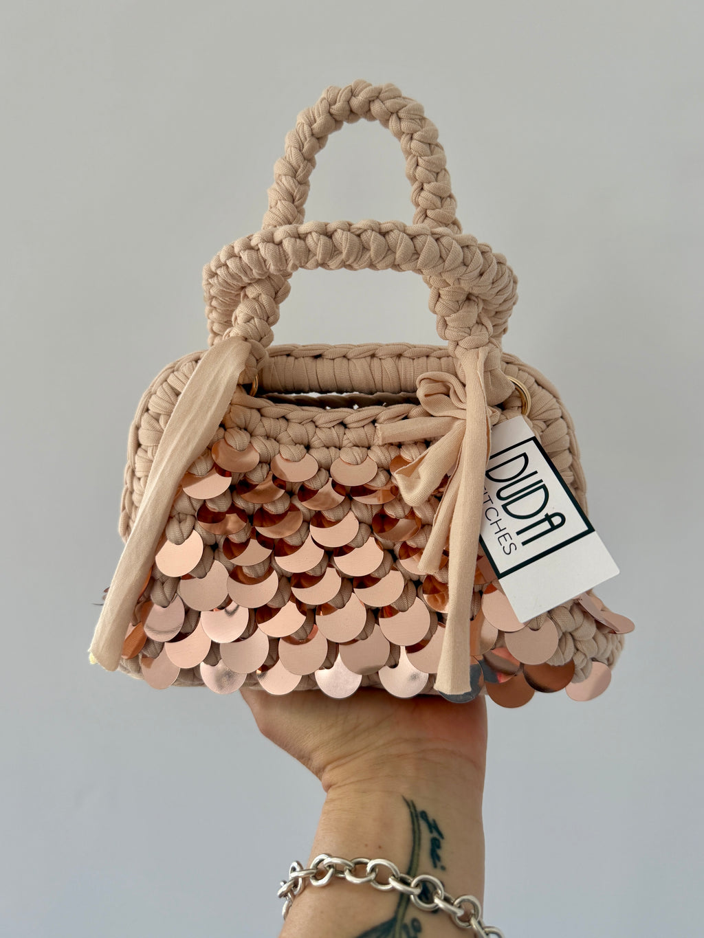 GIANDUIOTTA bag mini paillettes champagne con manico e doppia maniglia