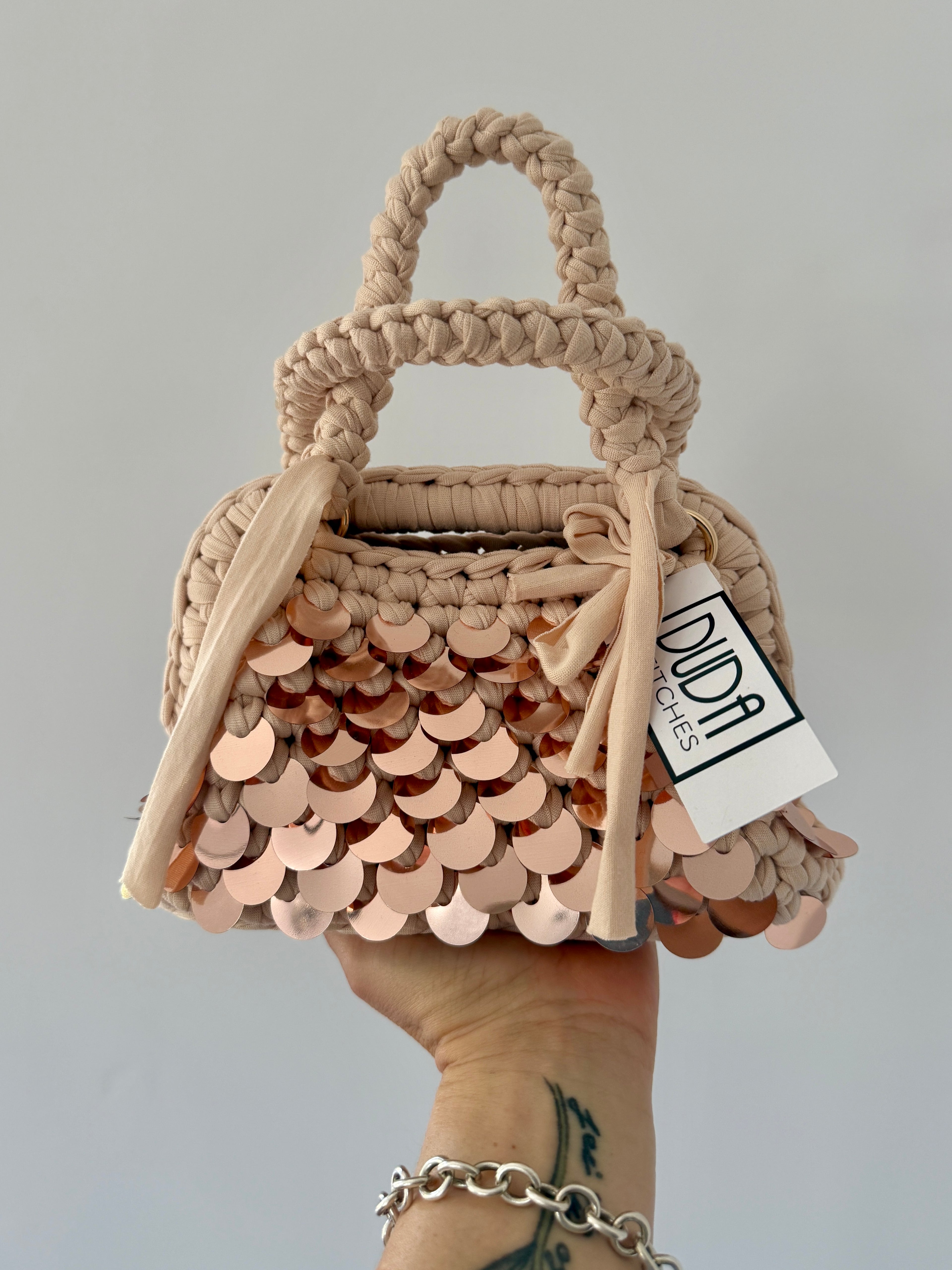 GIANDUIOTTA bag mini paillettes champagne con manico e doppia maniglia