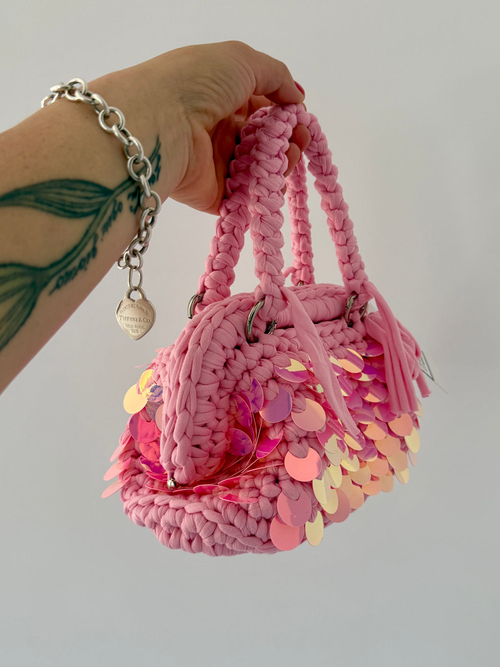 GIANDUIOTTA bag mini paillettes rosa con manico e doppia maniglia