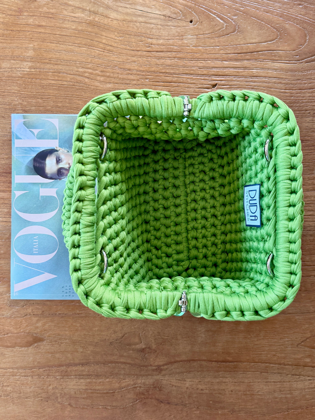 GIANDUIOTTA bag mini paillettes verde lime con manico e doppia maniglia