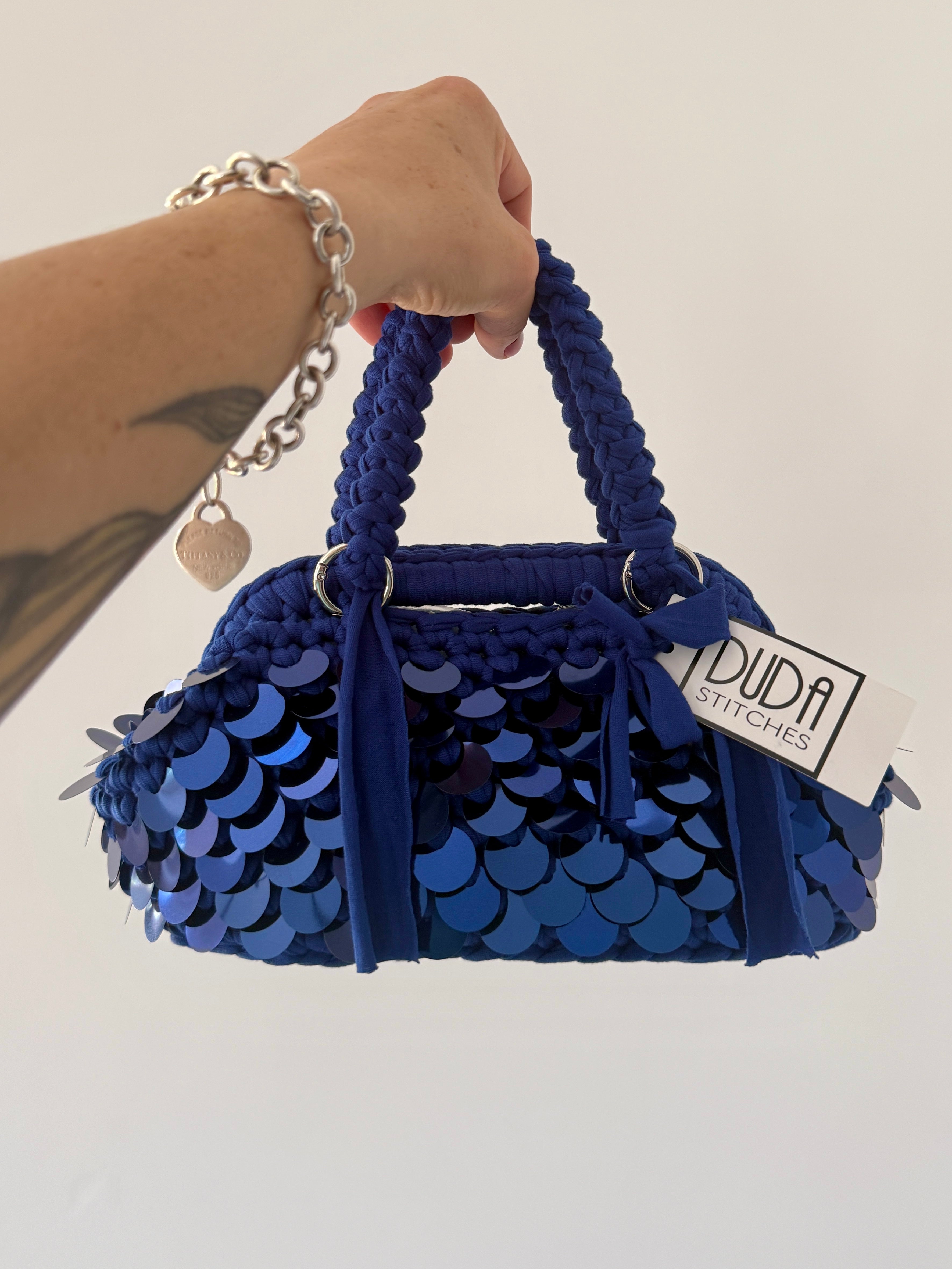 GIANDUIOTTA bag mini paillettes bluette con manico e doppia maniglia