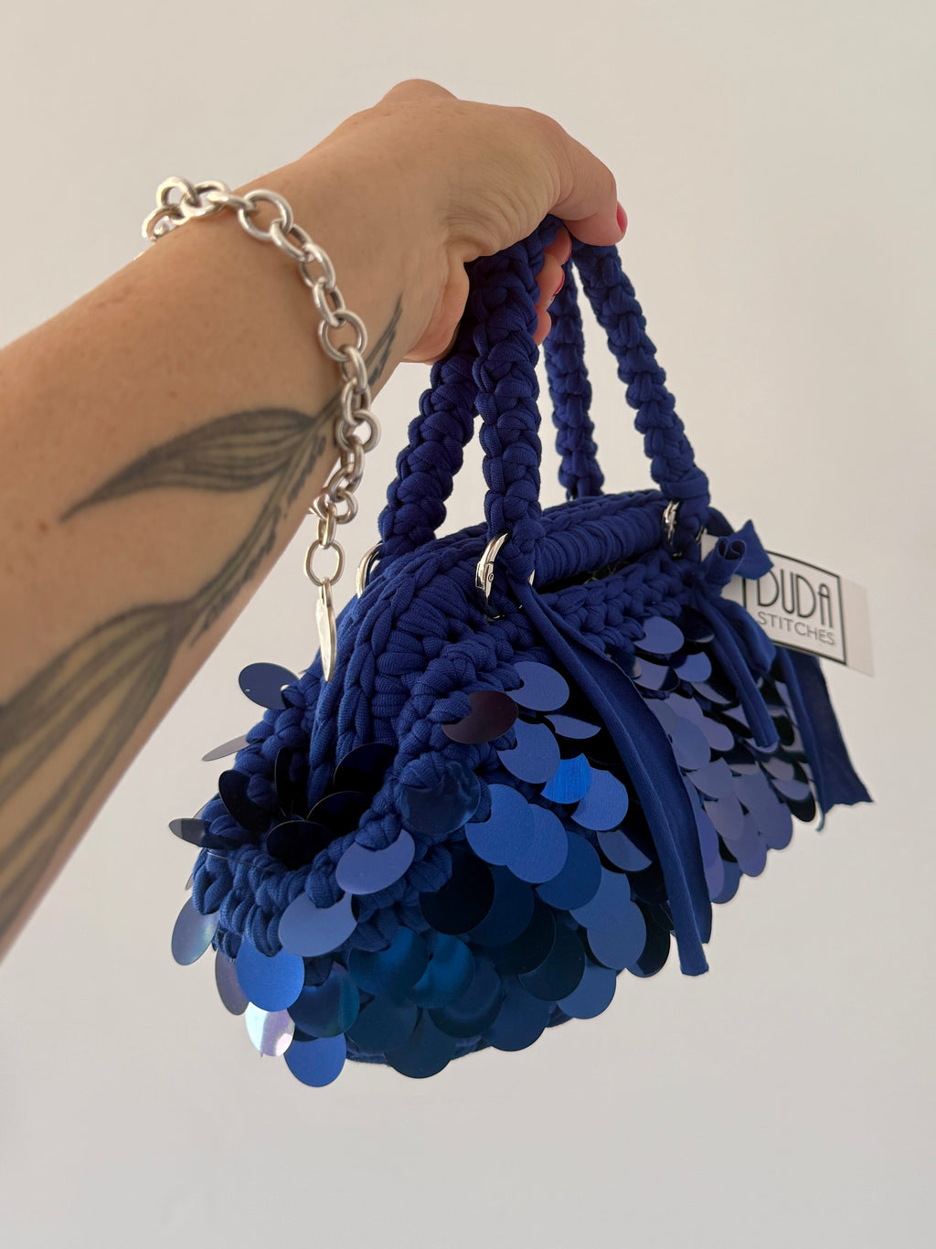GIANDUIOTTA bag mini paillettes bluette con manico e doppia maniglia