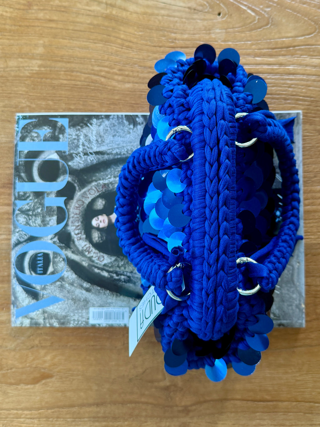 GIANDUIOTTA bag mini paillettes bluette con manico e doppia maniglia