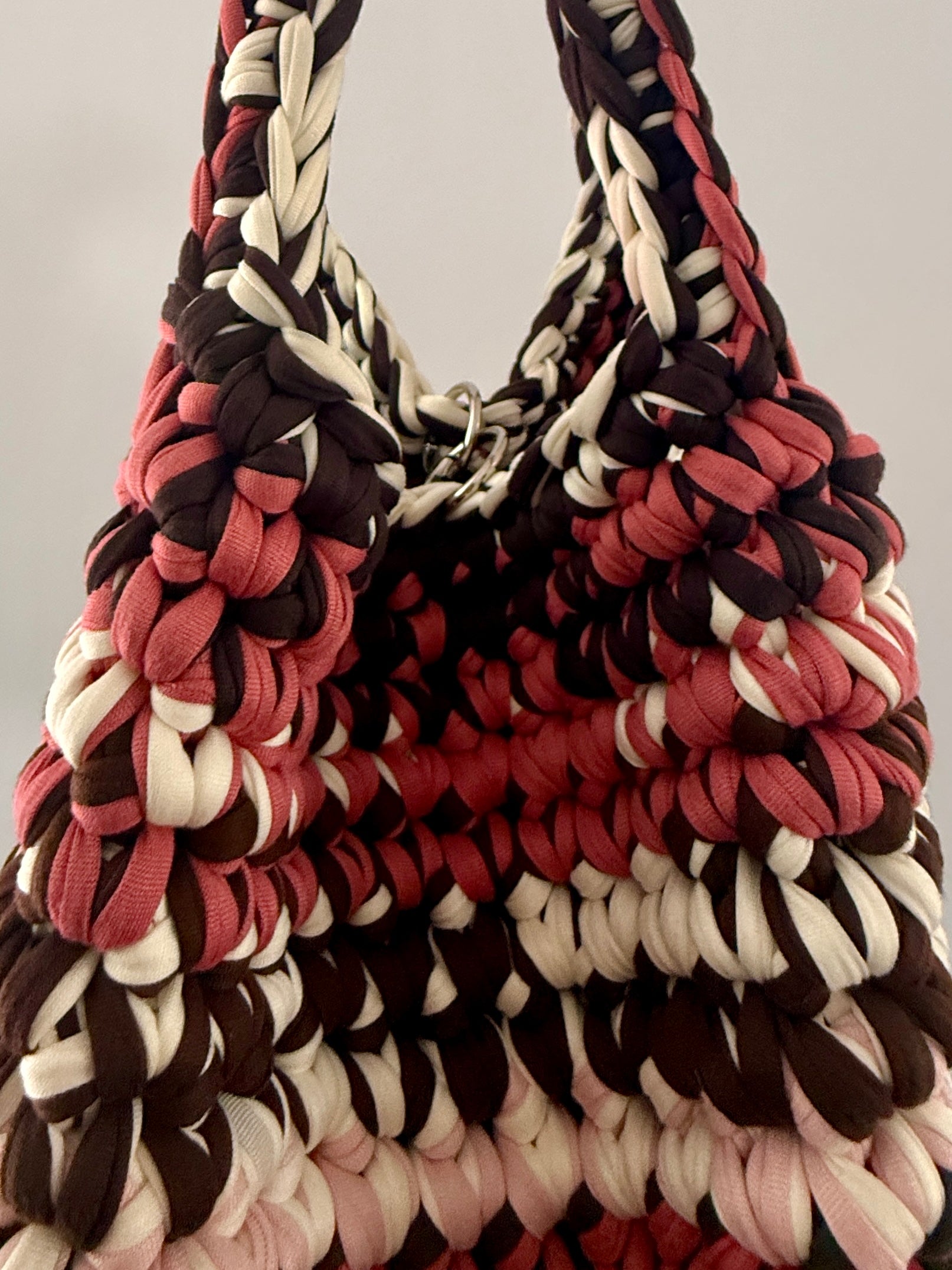 BAROLO bag large multicolore corallo//grigio con maniglie in lycra