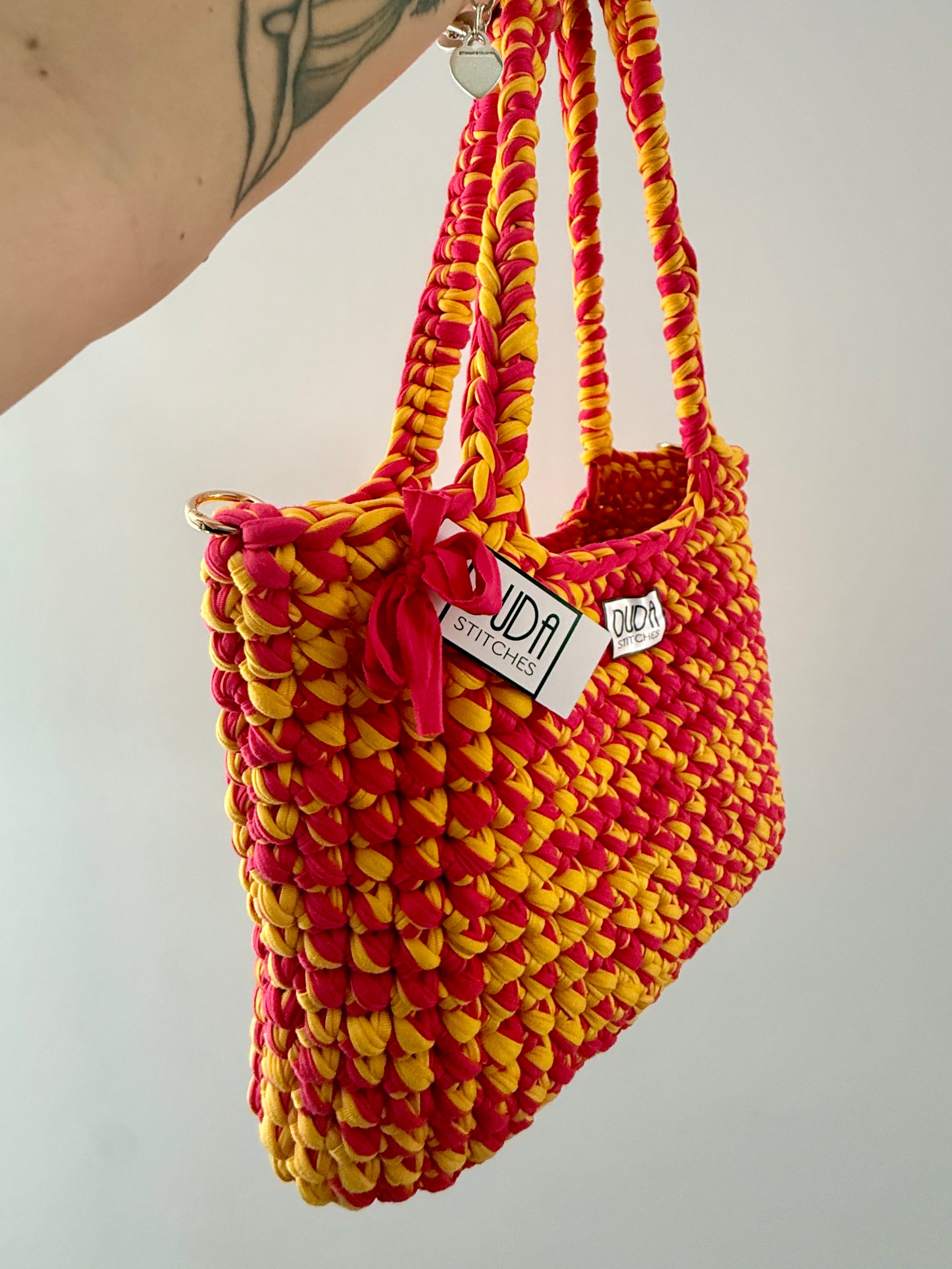 BAROLO bag large melange giallo//fucsia con maniglie in lycra