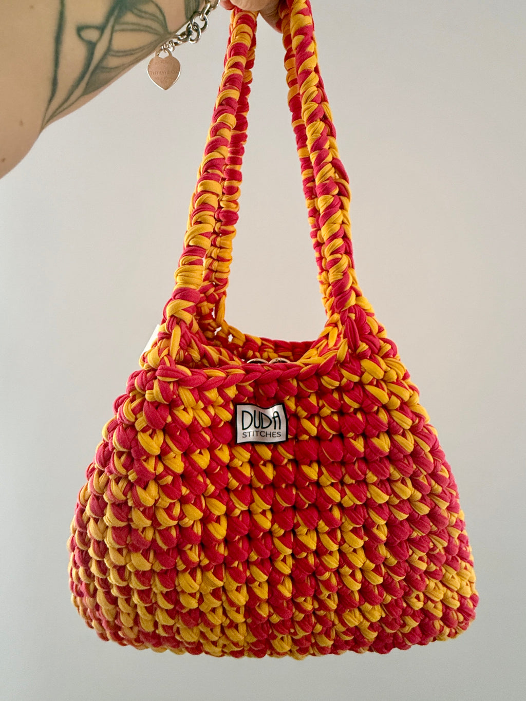 BAROLO bag large melange giallo//fucsia con maniglie in lycra