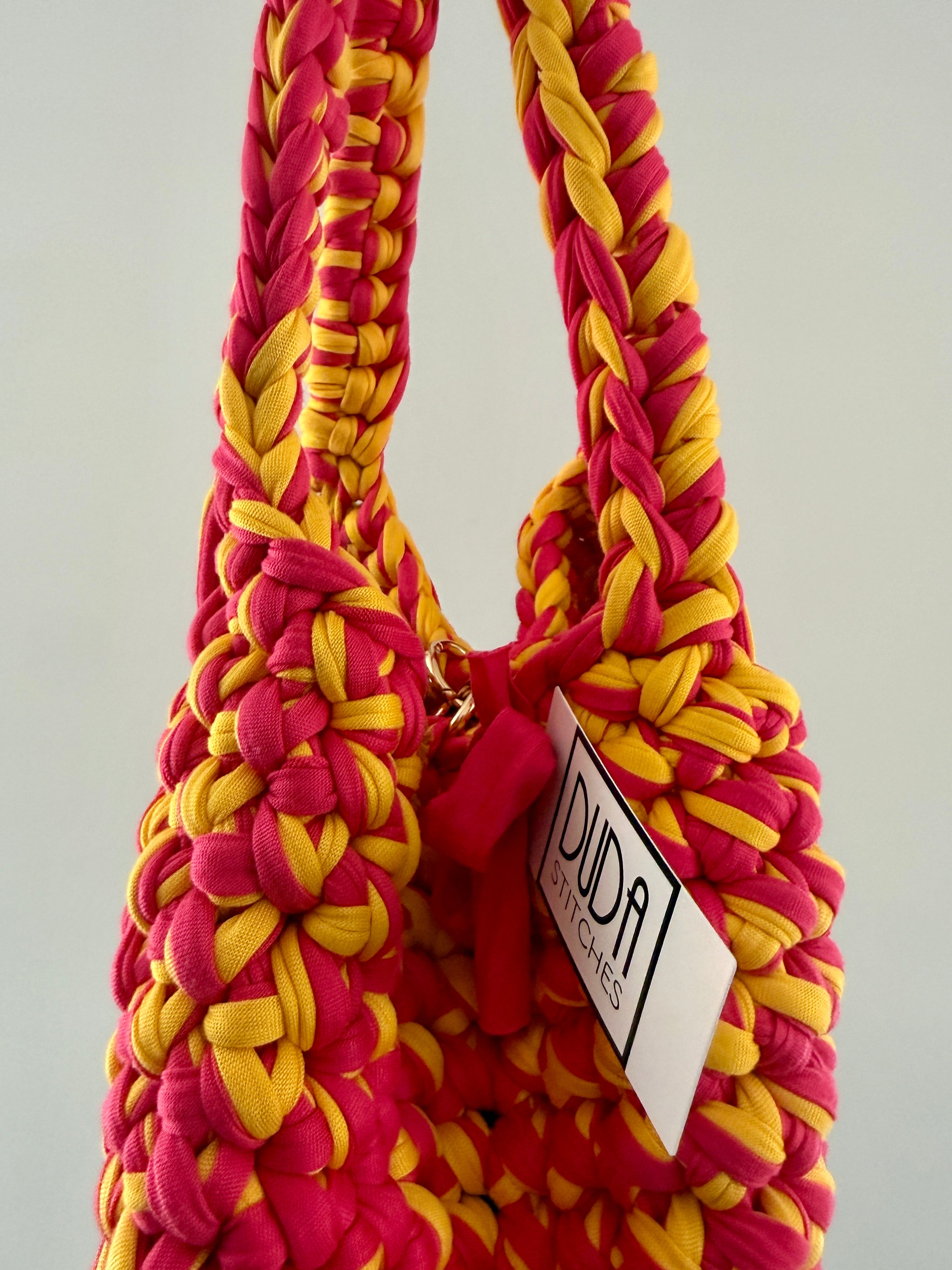BAROLO bag large melange giallo//fucsia con maniglie in lycra