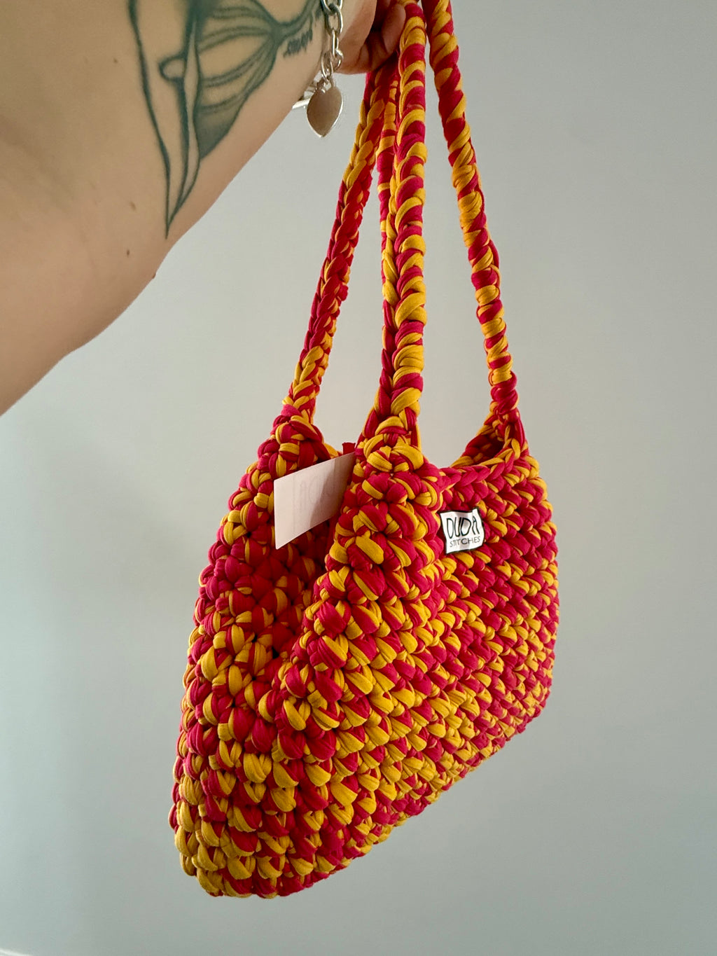 BAROLO bag large melange giallo//fucsia con maniglie in lycra