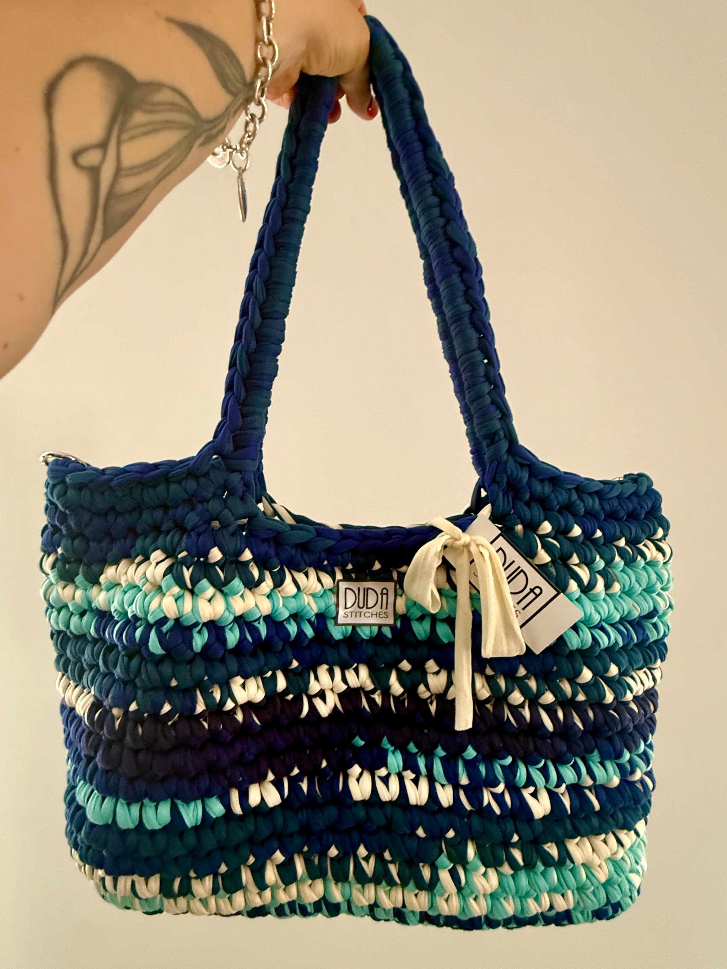 BAROLO bag large multicolore bluette//bianco con maniglie in lycra