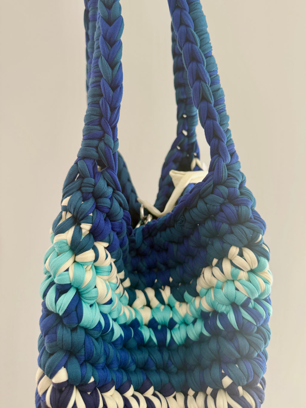 BAROLO bag large multicolore bluette//bianco con maniglie in lycra