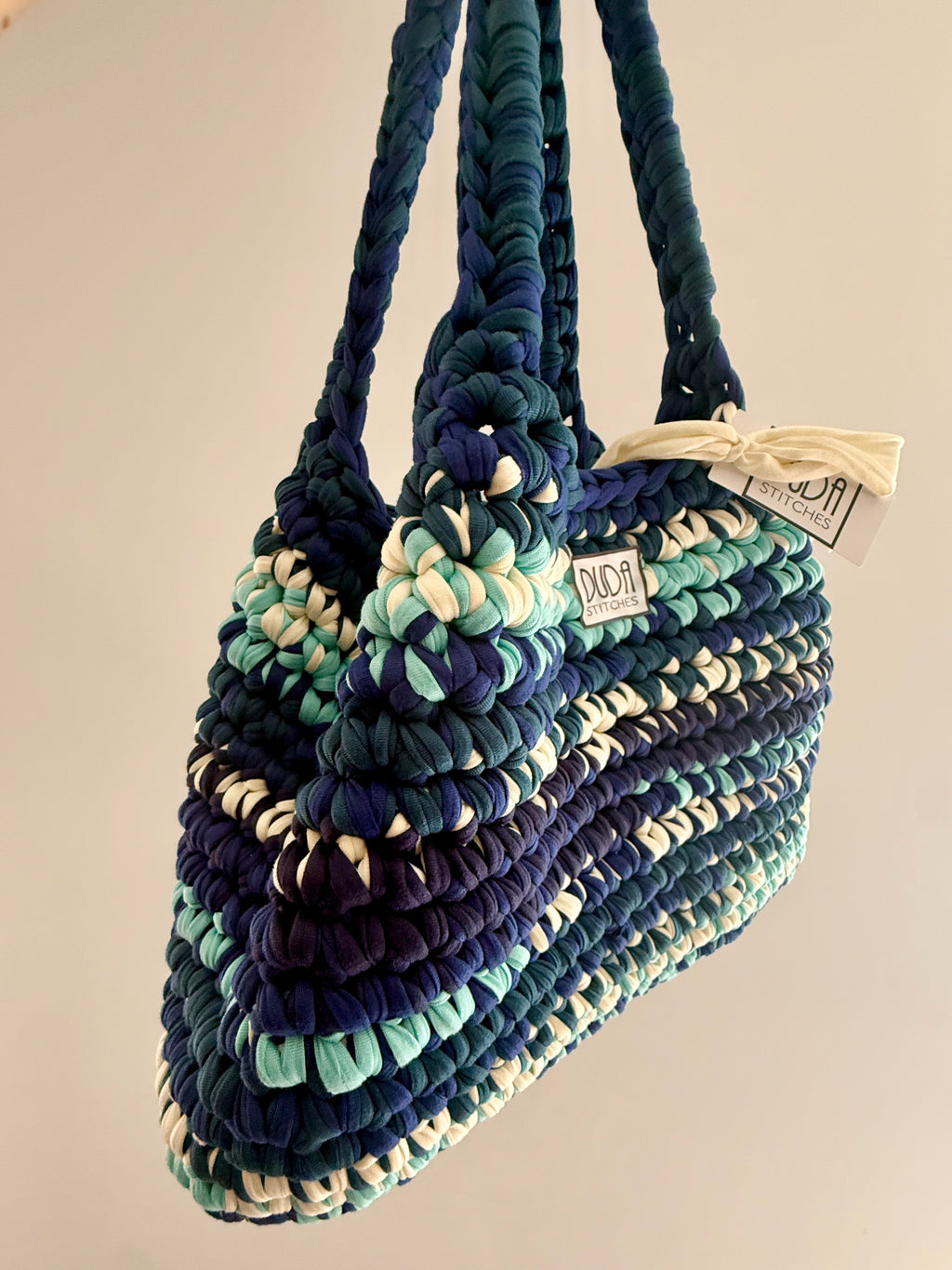 BAROLO bag large multicolore bluette//bianco con maniglie in lycra