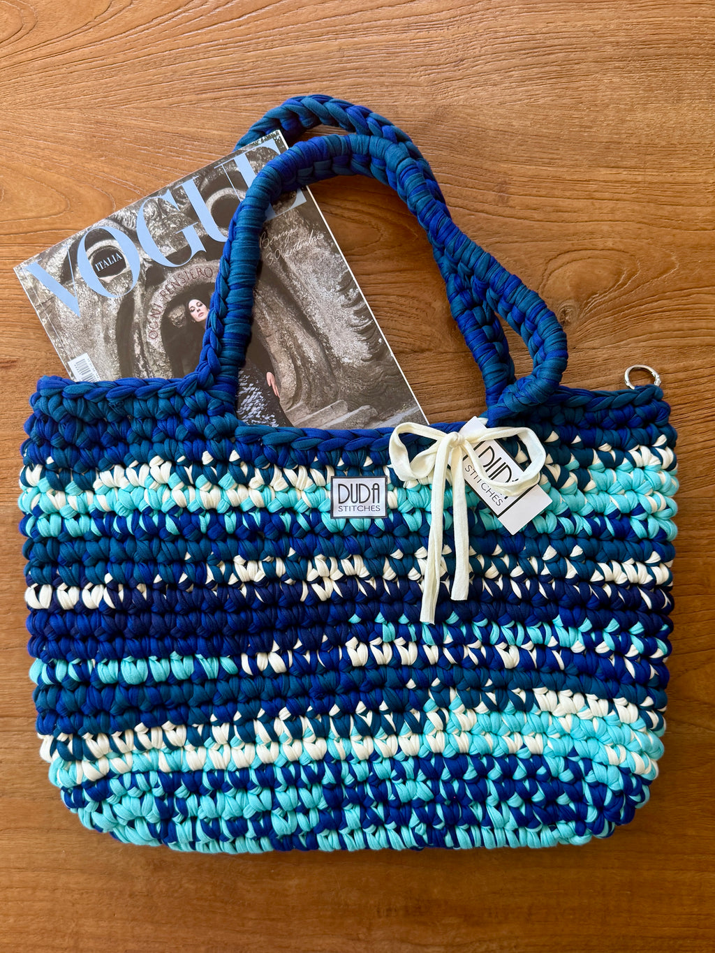 BAROLO bag large multicolore bluette//bianco con maniglie in lycra