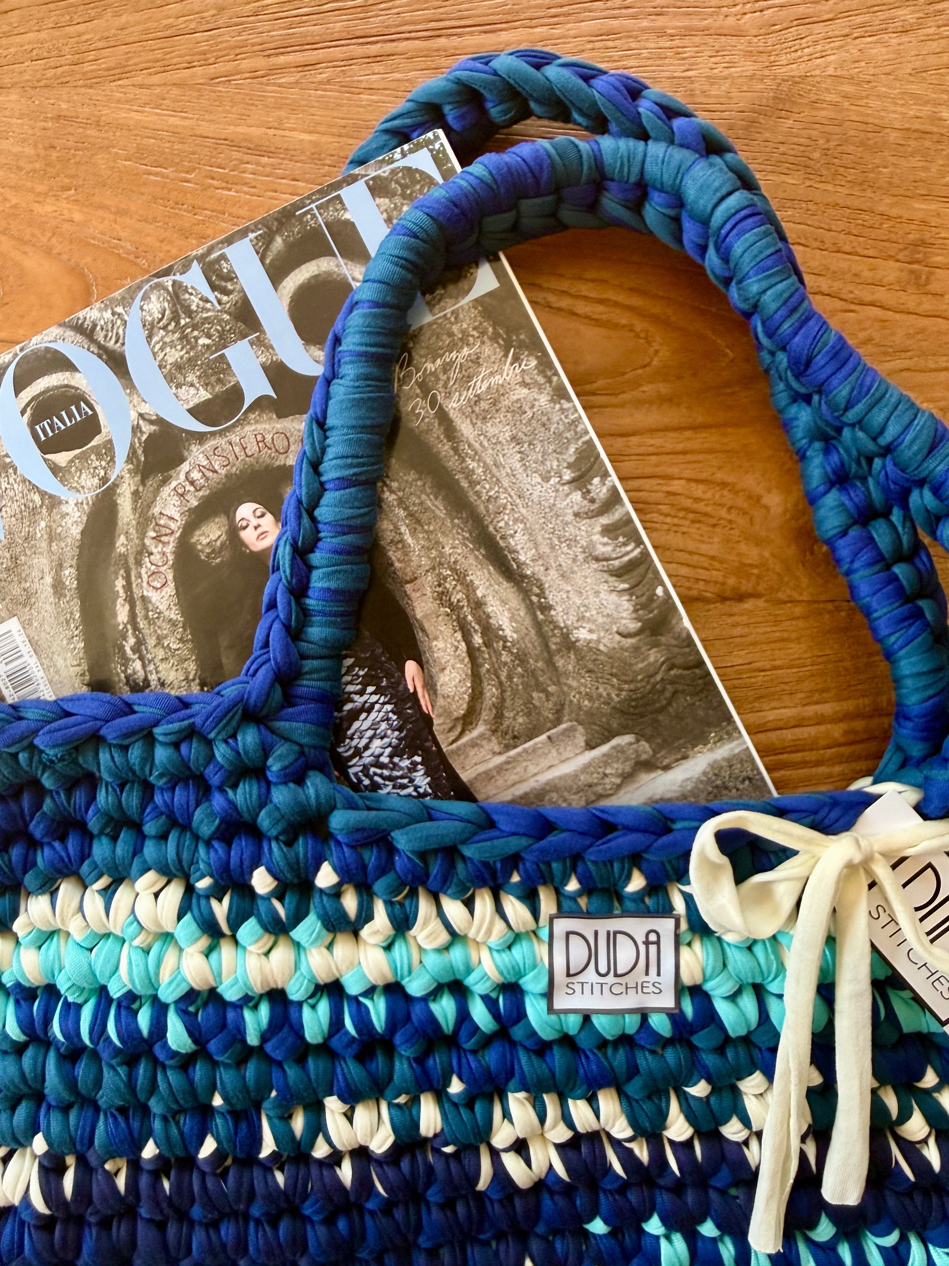 BAROLO bag large multicolore bluette//bianco con maniglie in lycra