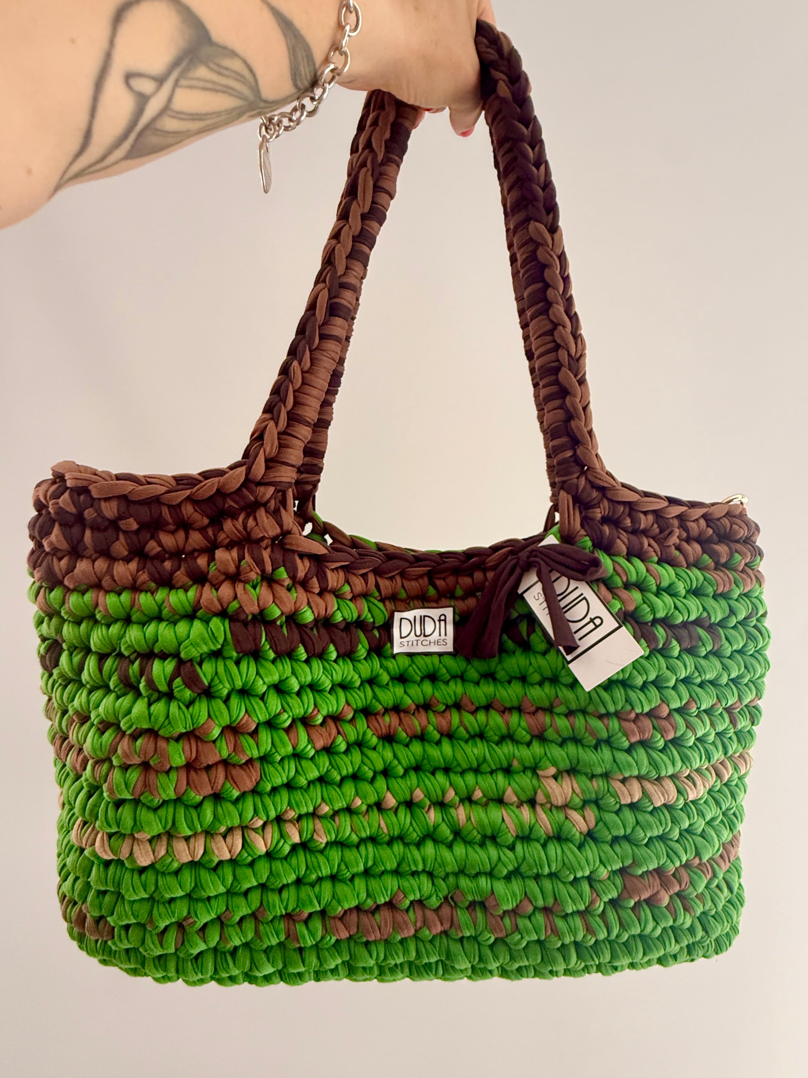 BAROLO bag large multicolore verde//marrone con maniglie in lycra