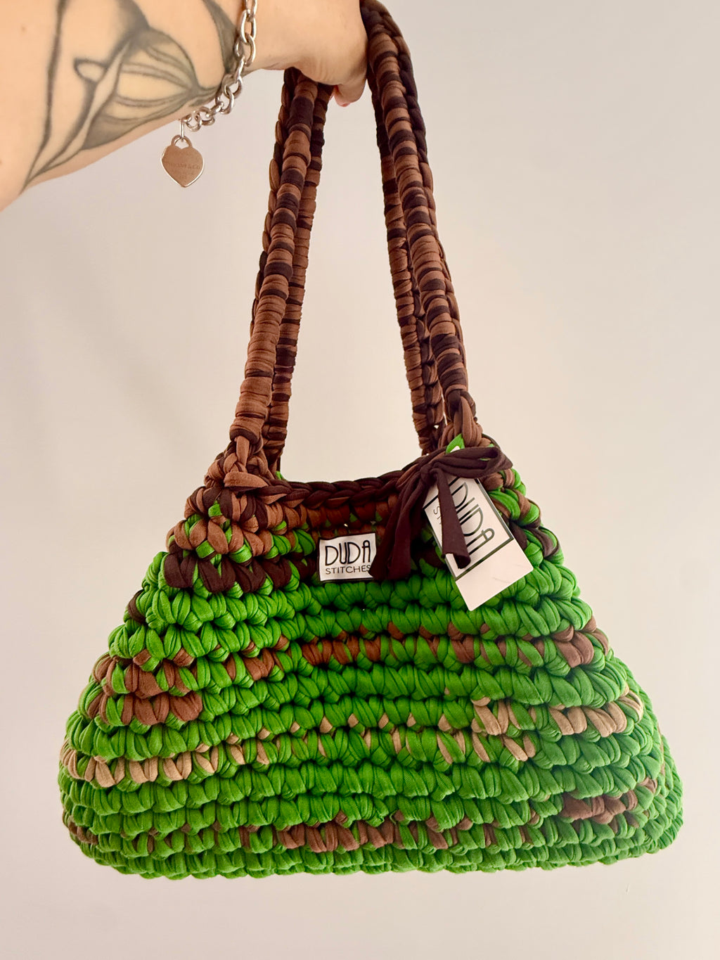 BAROLO bag large multicolore verde//marrone con maniglie in lycra