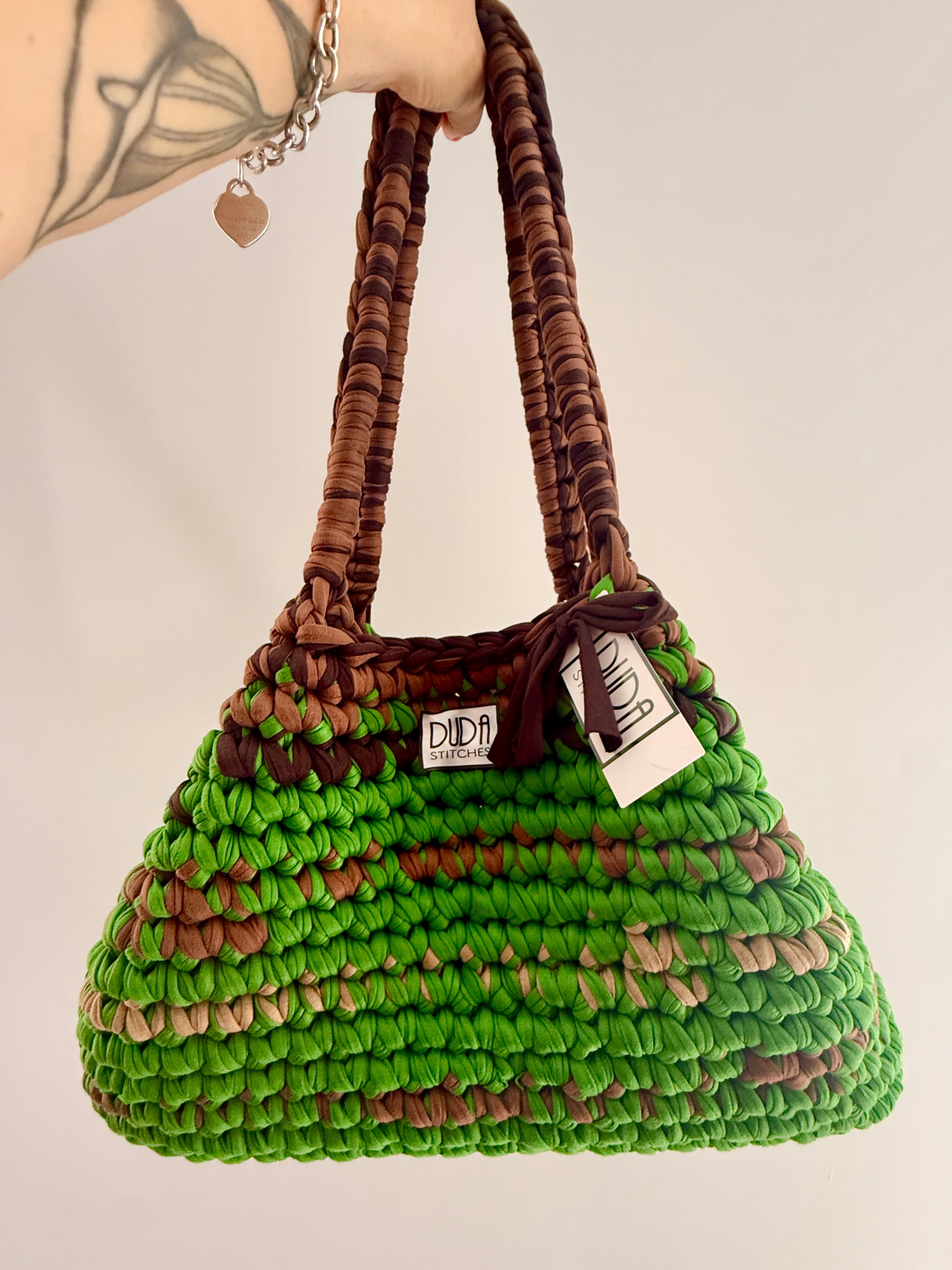 BAROLO bag large multicolore verde//marrone con maniglie in lycra