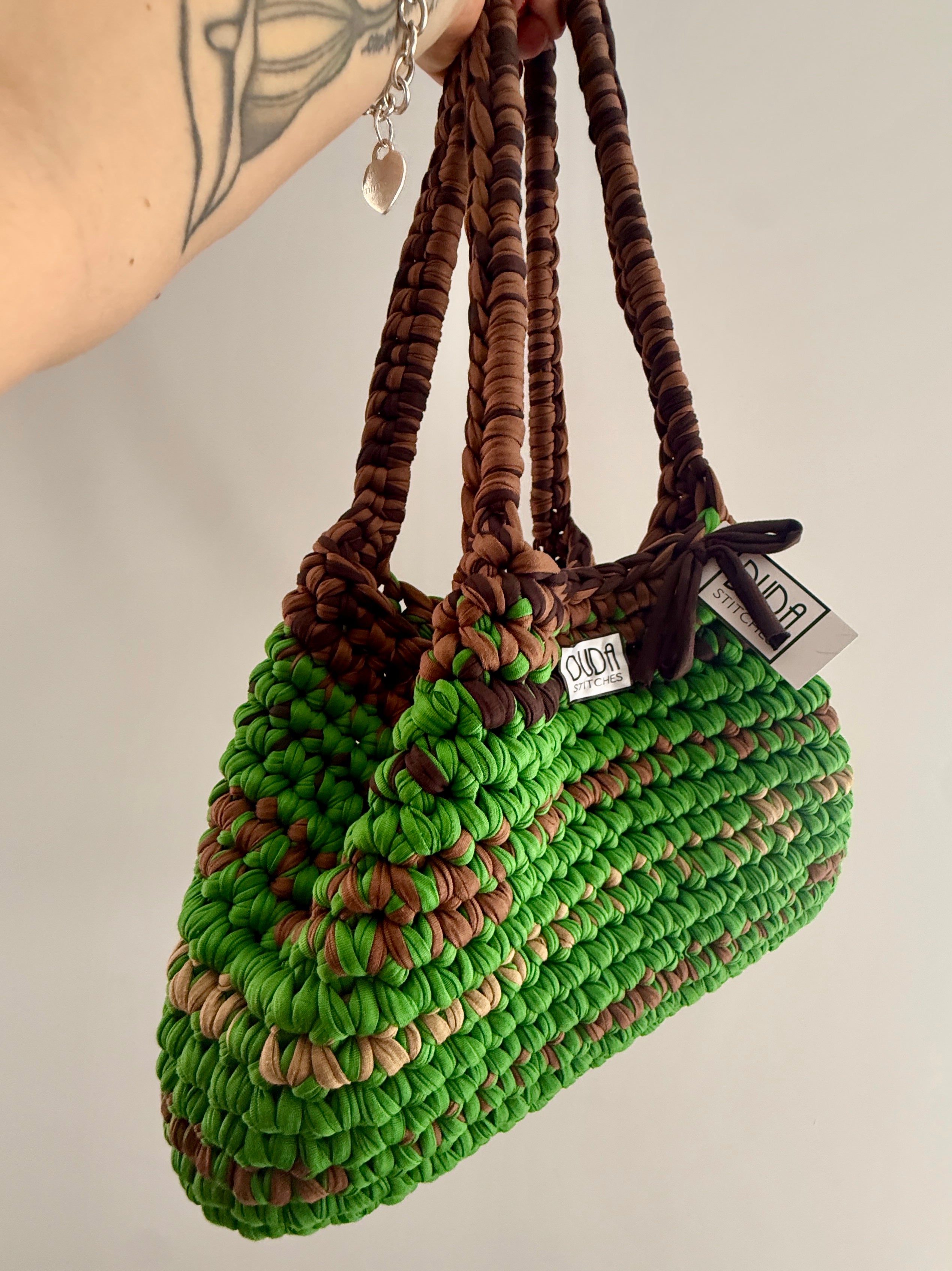 BAROLO bag large multicolore verde//marrone con maniglie in lycra