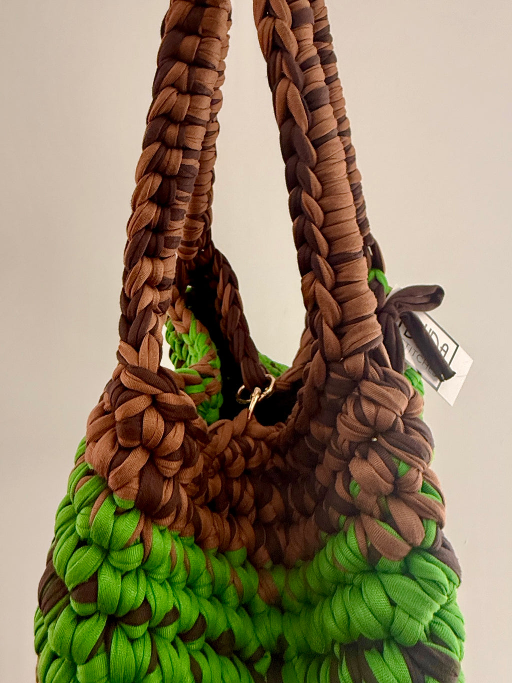 BAROLO bag large multicolore verde//marrone con maniglie in lycra