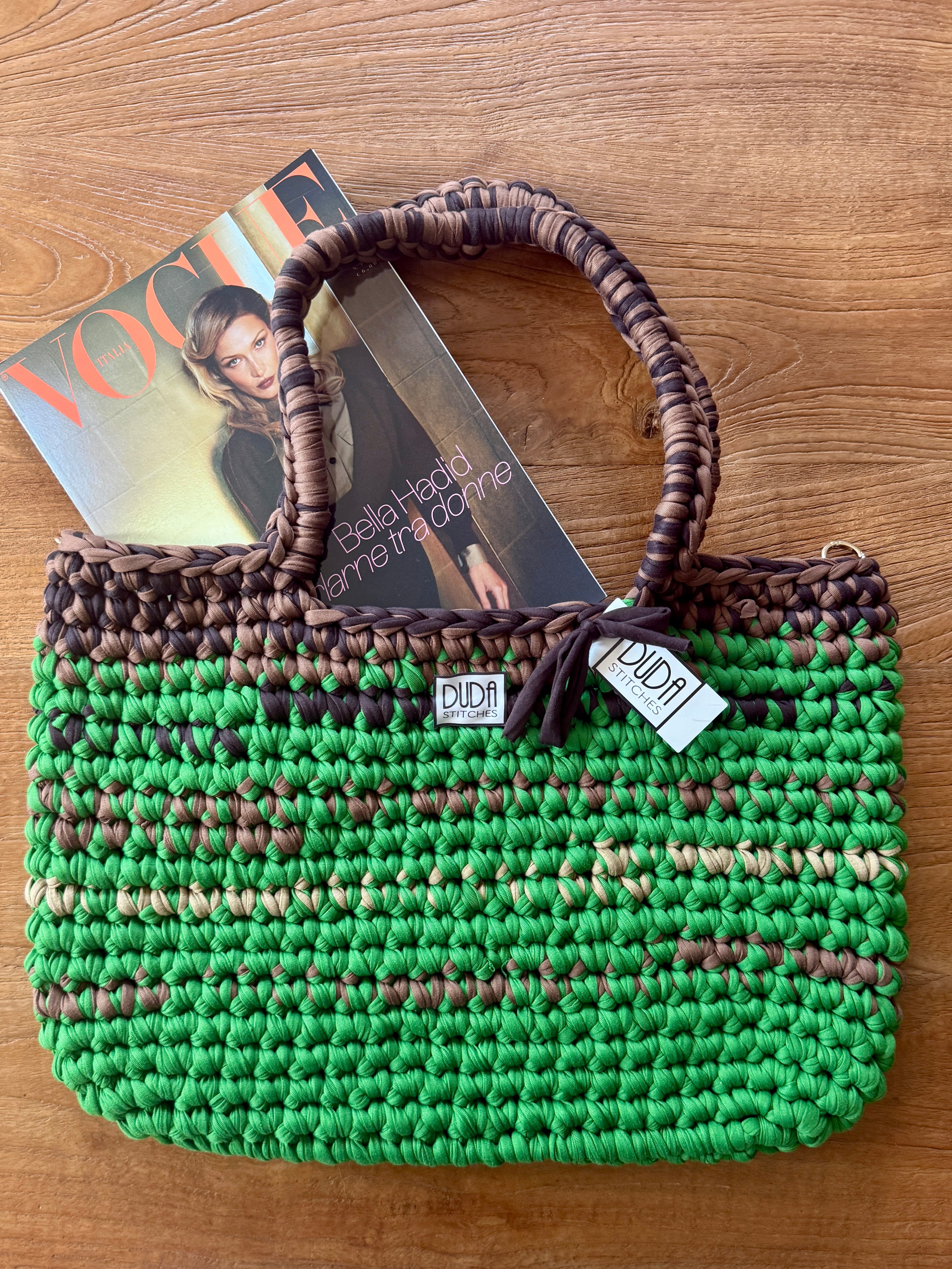 BAROLO bag large multicolore verde//marrone con maniglie in lycra