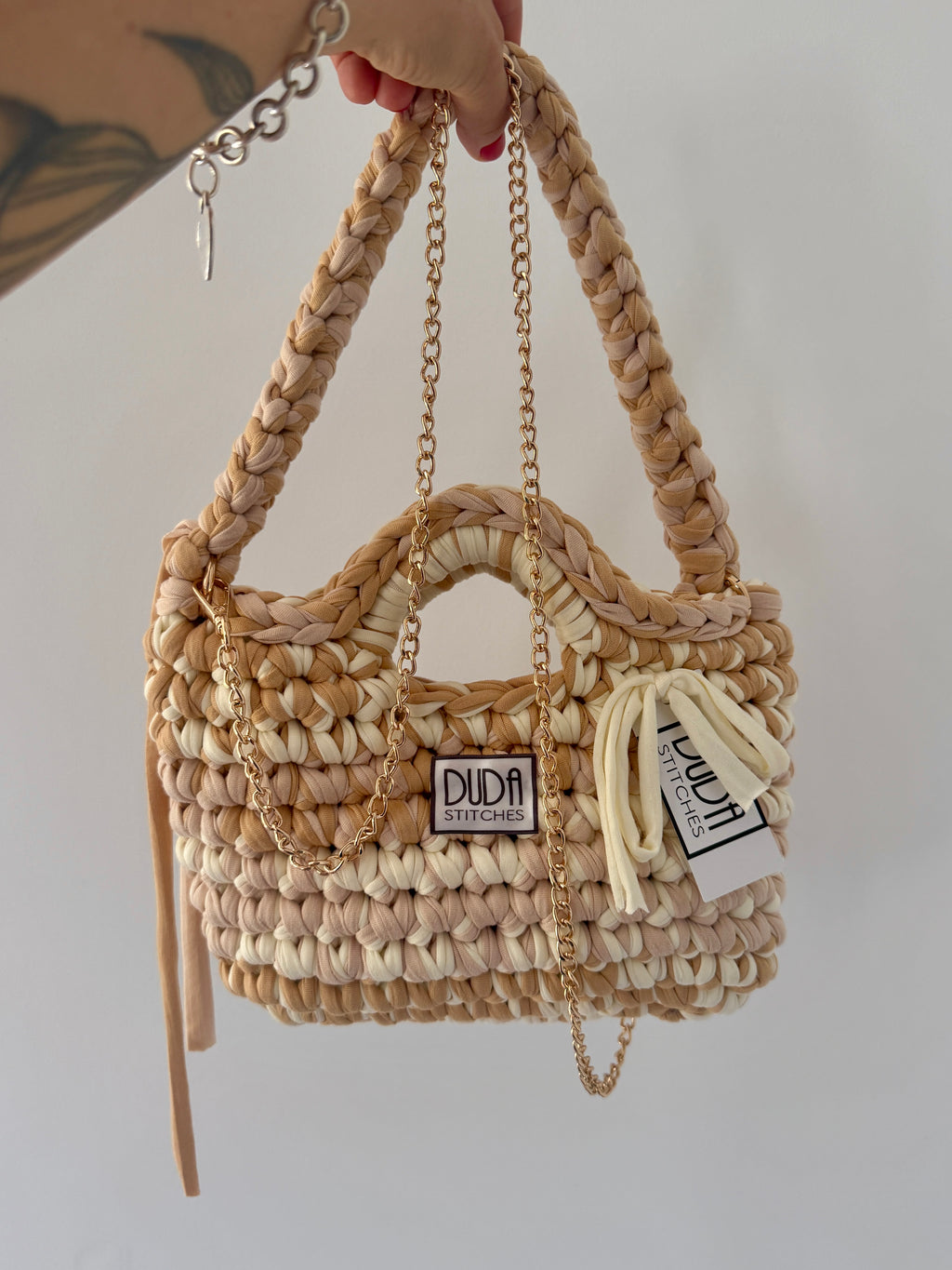 BAROLO bag mini multicolore beige con maniglia in lycra