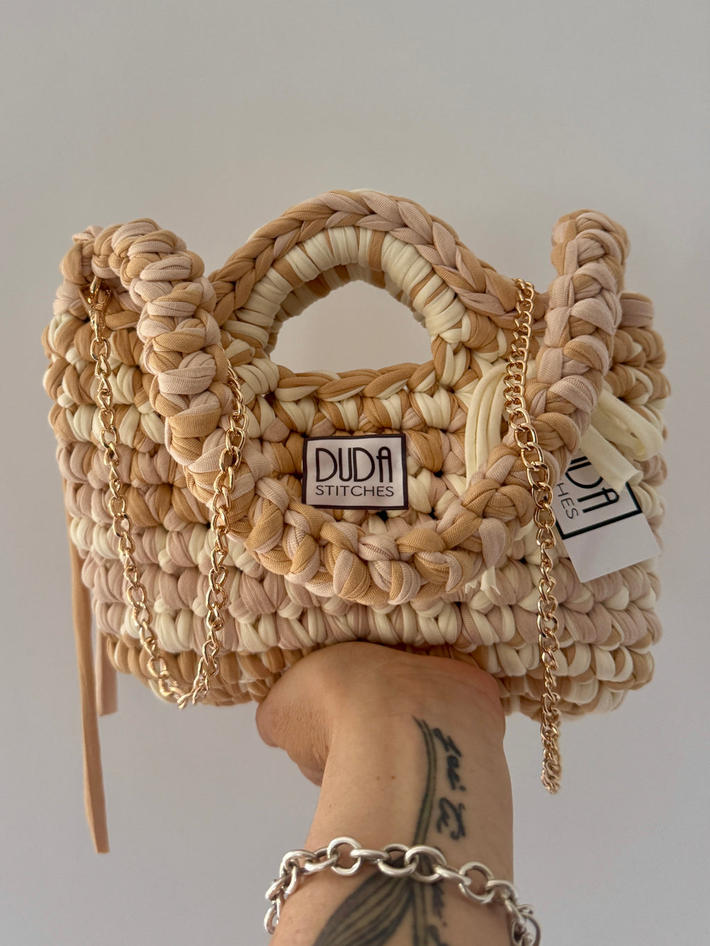 BAROLO bag mini multicolore beige con maniglia in lycra
