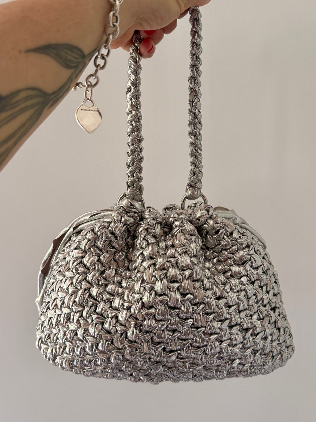 DUDINA bag standard in ecopelle argento con maniglia