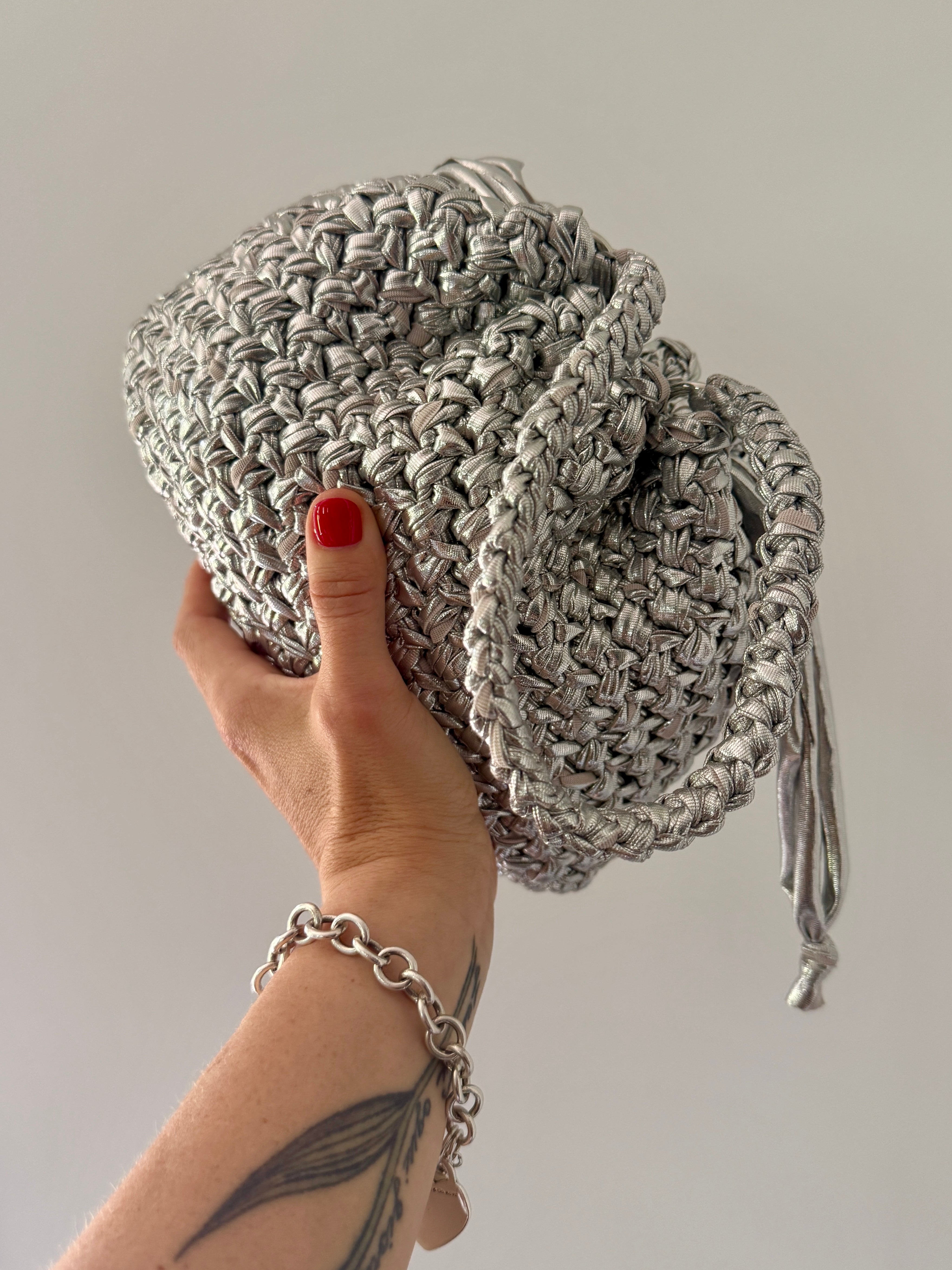 DUDINA bag standard in ecopelle argento con maniglia
