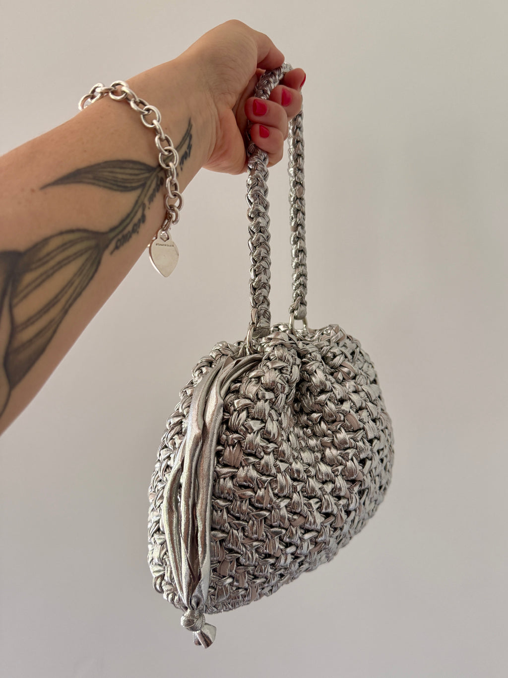 DUDINA bag standard in ecopelle argento con maniglia