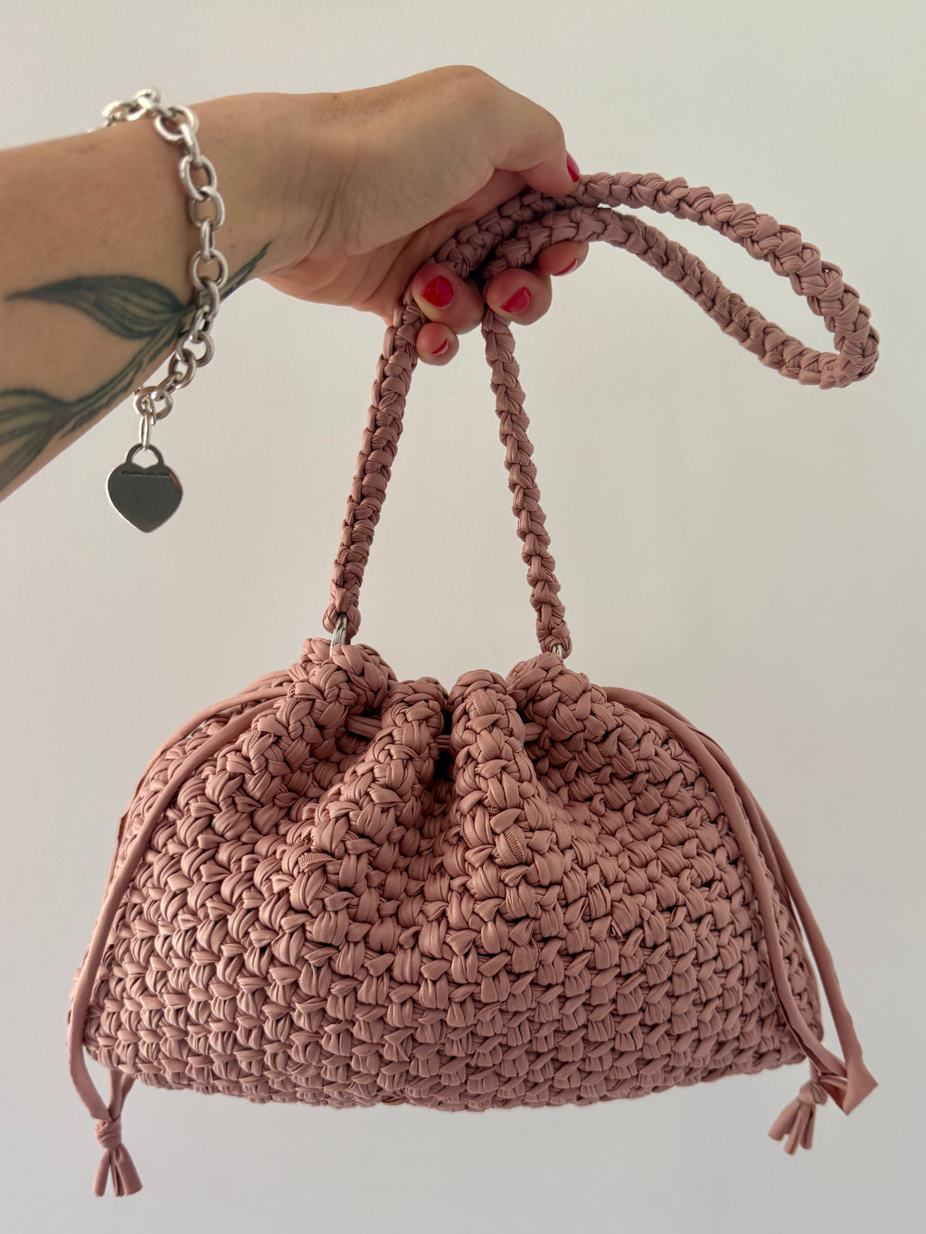 DUDINA bag standard in ecopelle rosa con maniglia lunga