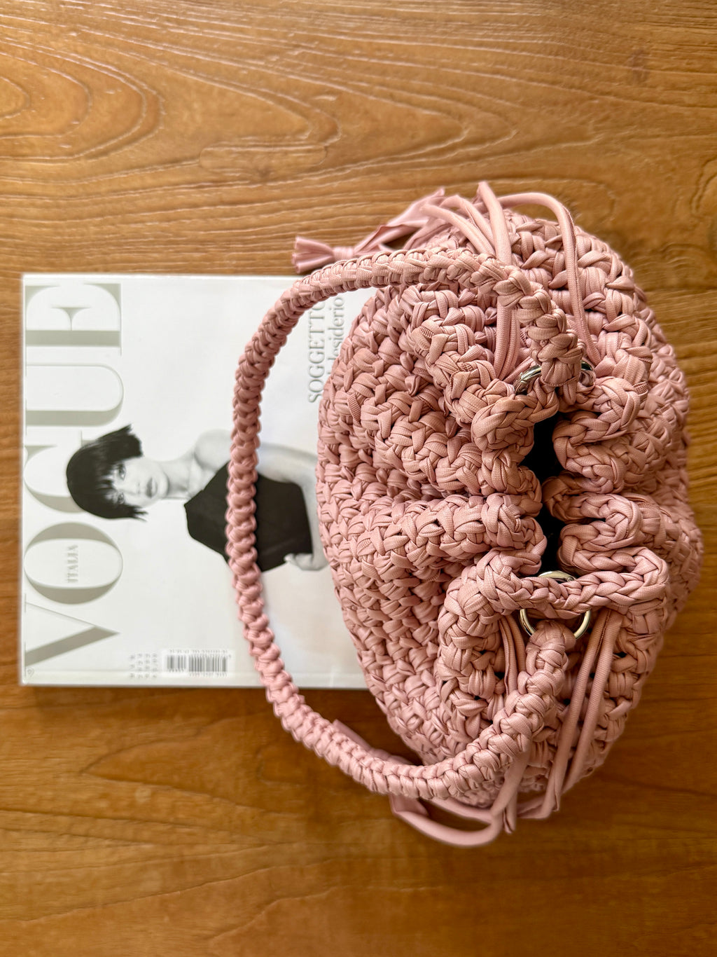 DUDINA bag standard in ecopelle rosa con maniglia lunga
