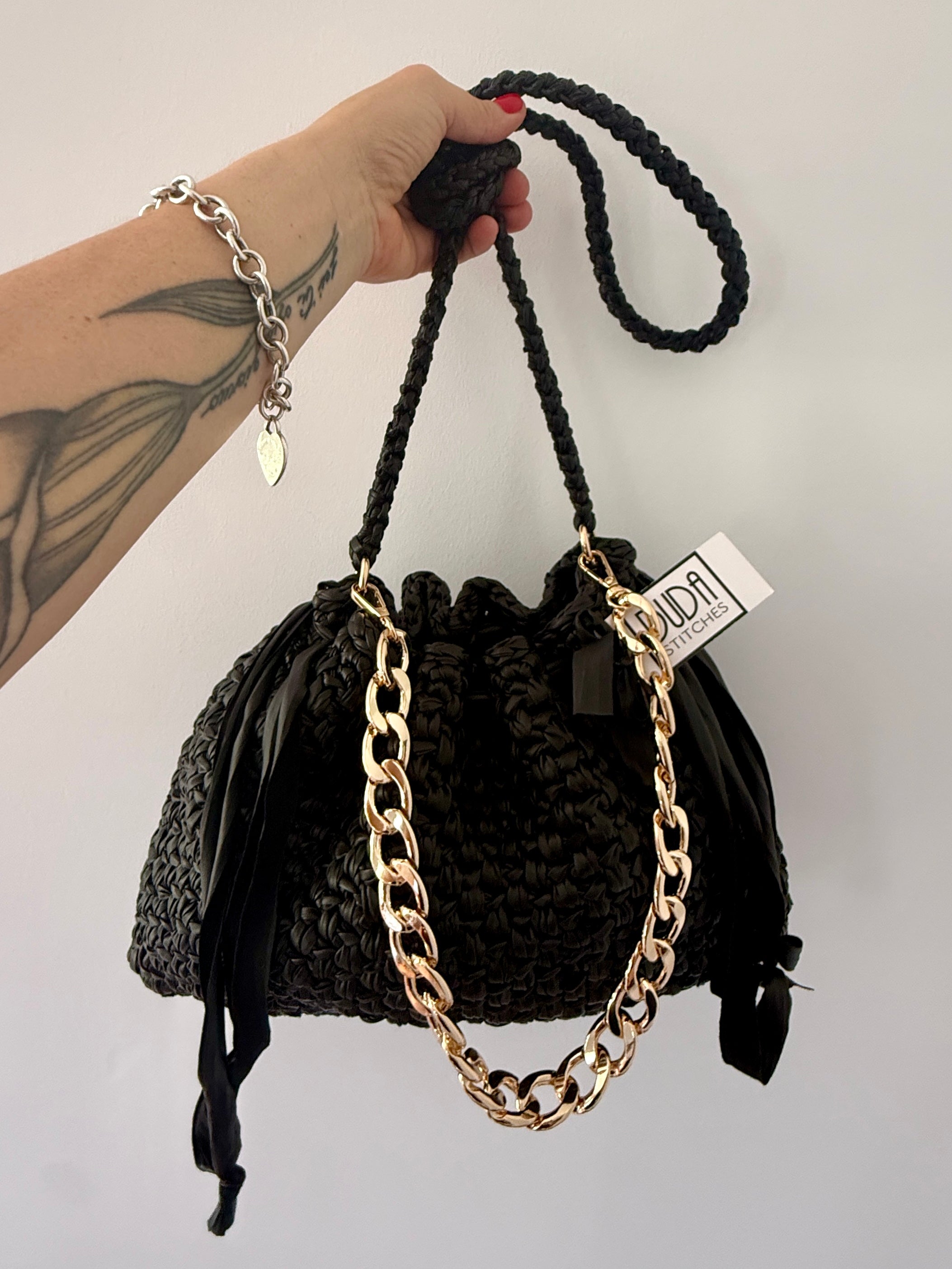 DUDINA bag large in ecopelle nera con tracolla in ecopelle