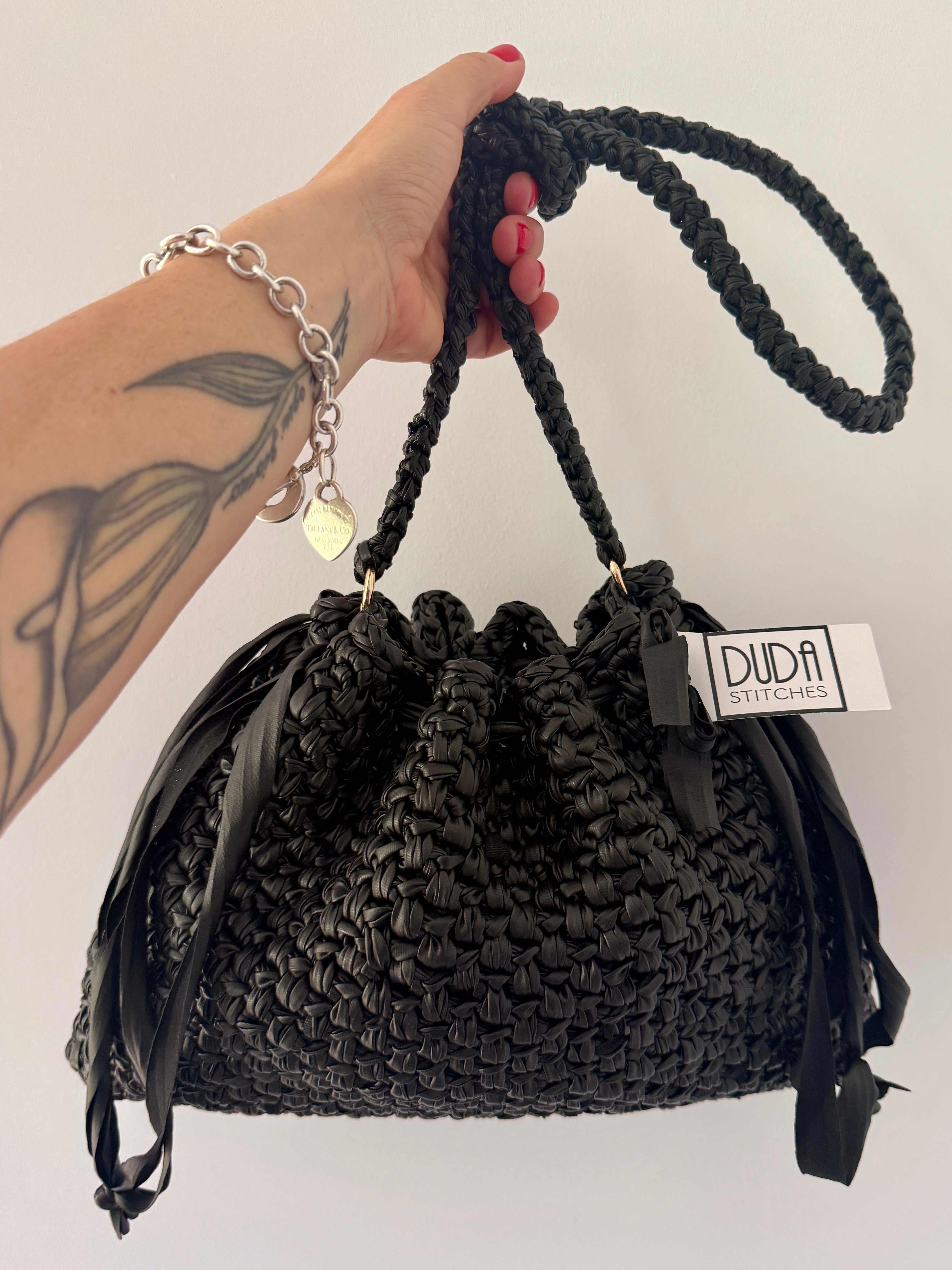 DUDINA bag large in ecopelle nera con tracolla in ecopelle